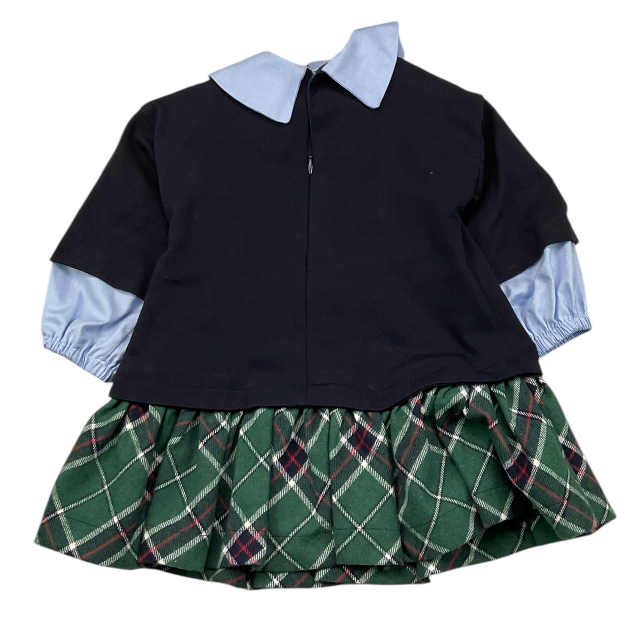 LE BEBE' abito manica lunga con finta camicia e gonna scozzese Blu per Neonata LBG6115 BLU LE BEBE'
