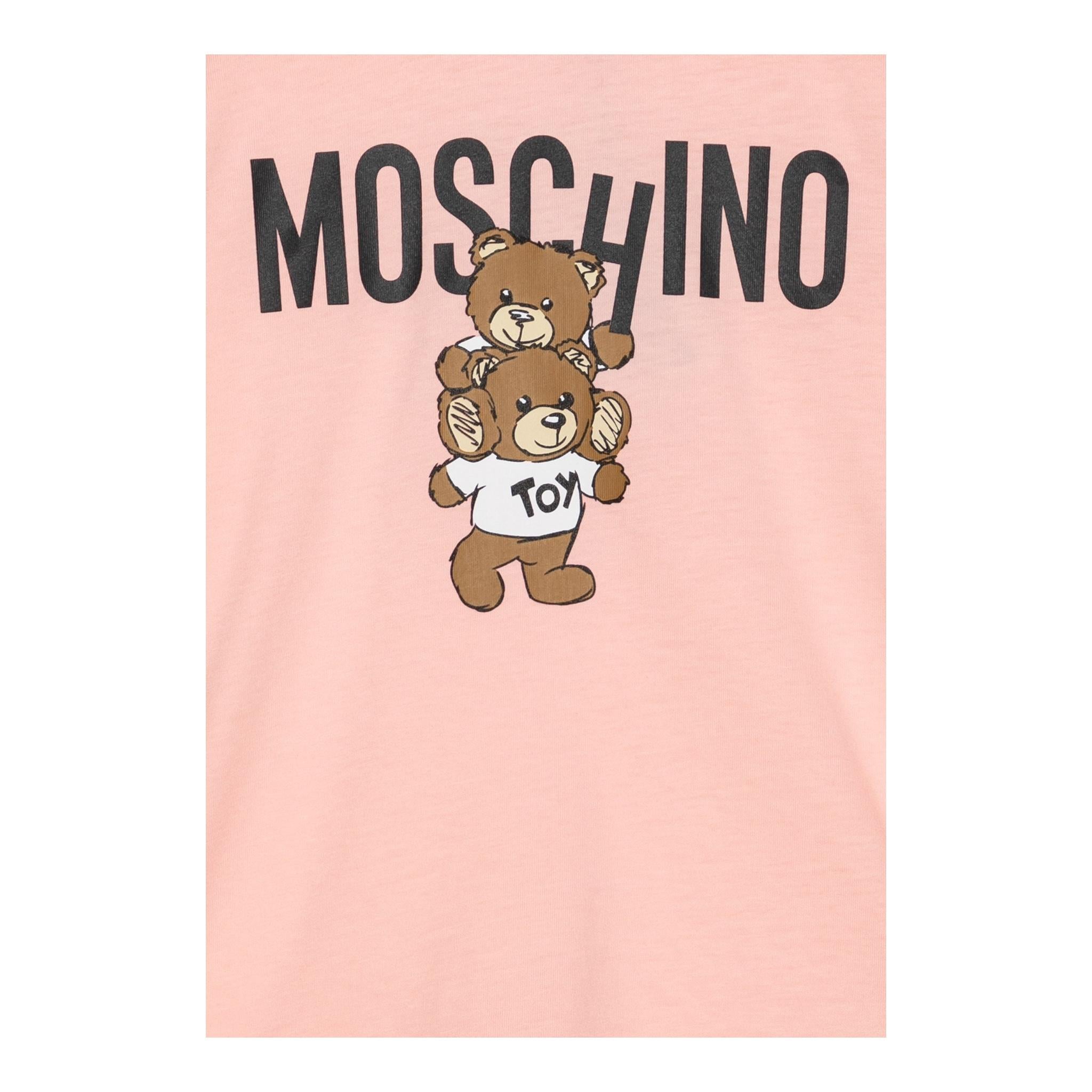 MOSCHINO shirt girocollo tinta unita con stampa in contrasto Rosa per Bambina HUO00W ROSA MOSCHINO