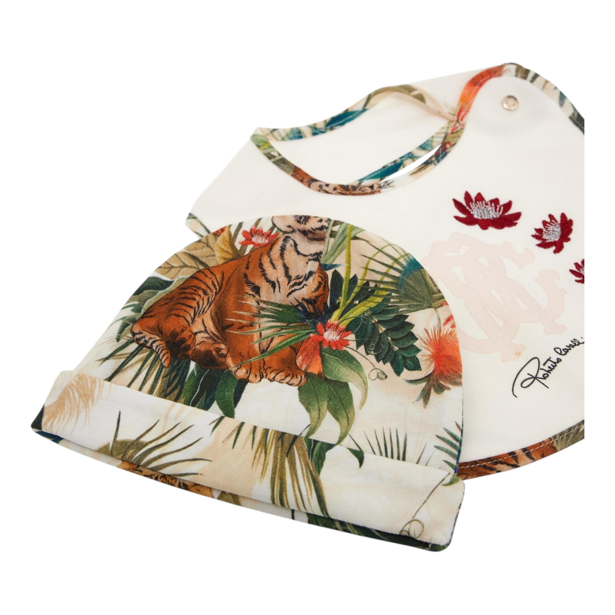 ROBERTO CAVALLI set 3 pezzi tutina-cappello-bavetta tinta unita Bianco per Neonata SJT846 BIANCO ROBERTO CAVALLI
