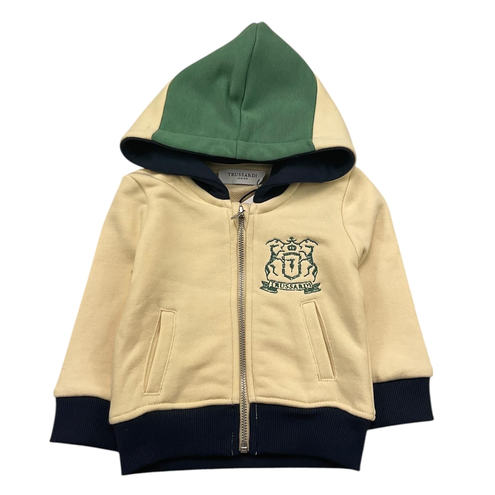 TRUSSARDI felpa tinta unita cn zip e cappuccio in contrasto Panna per Neonato TIA25122FE PANNA TRUSSARDI