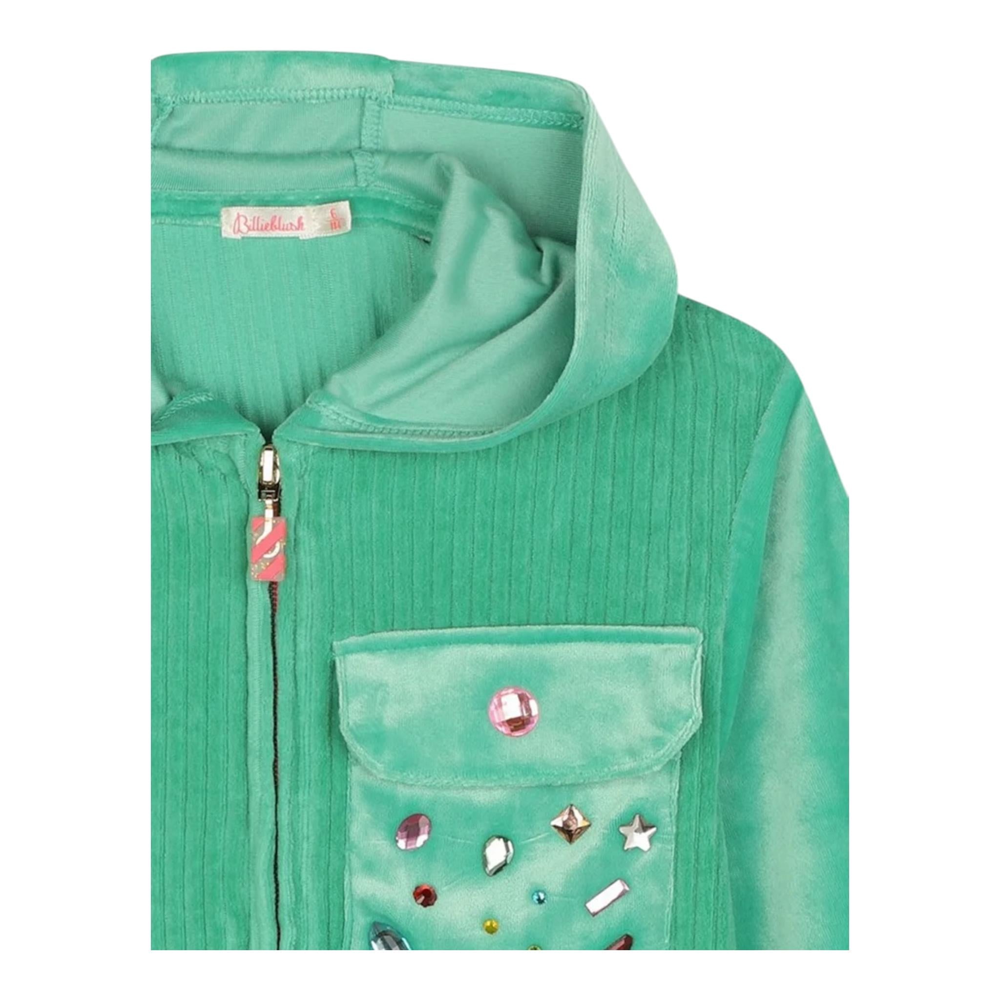 BillIEBLUSH felpa con zip e cappuccio tinta unita in velluto Verde per Bambina U20516 VERDE BillIEBLUSH