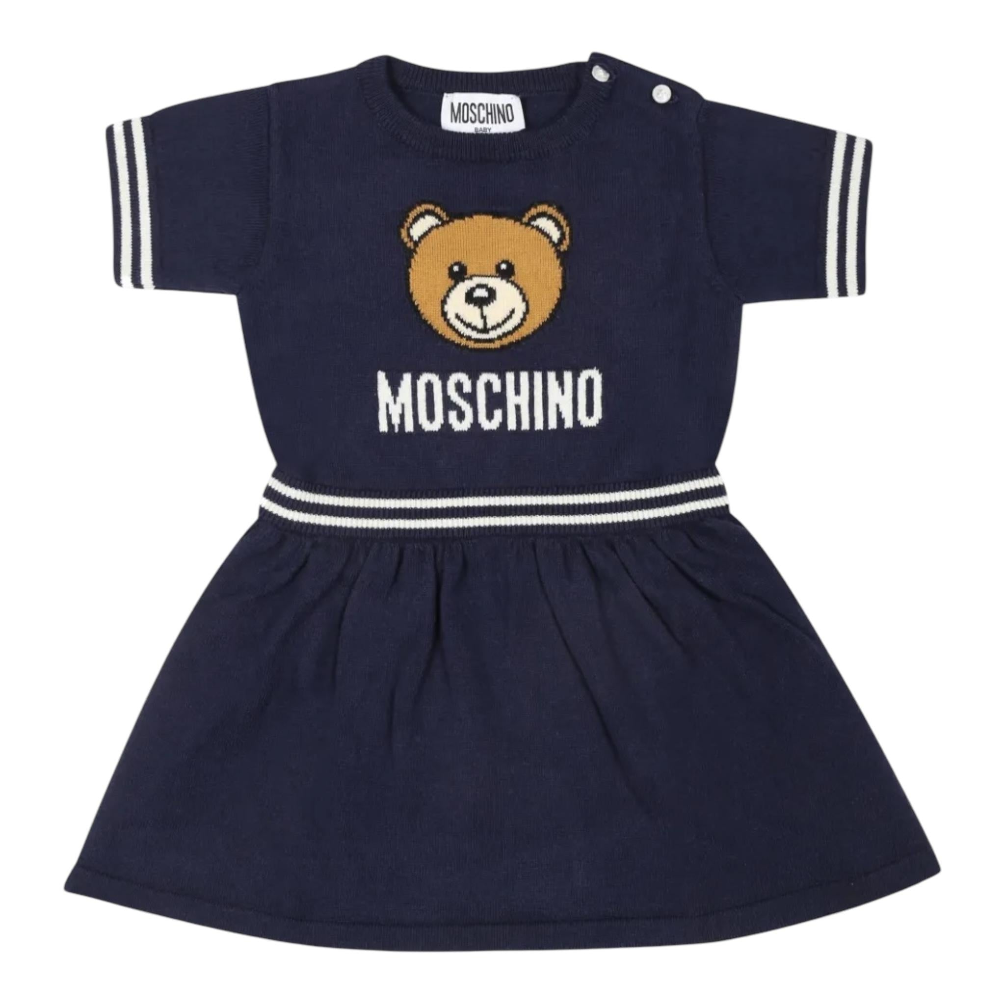 MOSCHINO abito mezza manica tinta unita con orso Blu per Neonata MDV0BO BLU MOSCHINO