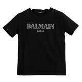 BALMAIN t-shirt girocollo tinta unita con logo Nero per Bambino BV8R51 NERO BALMAIN