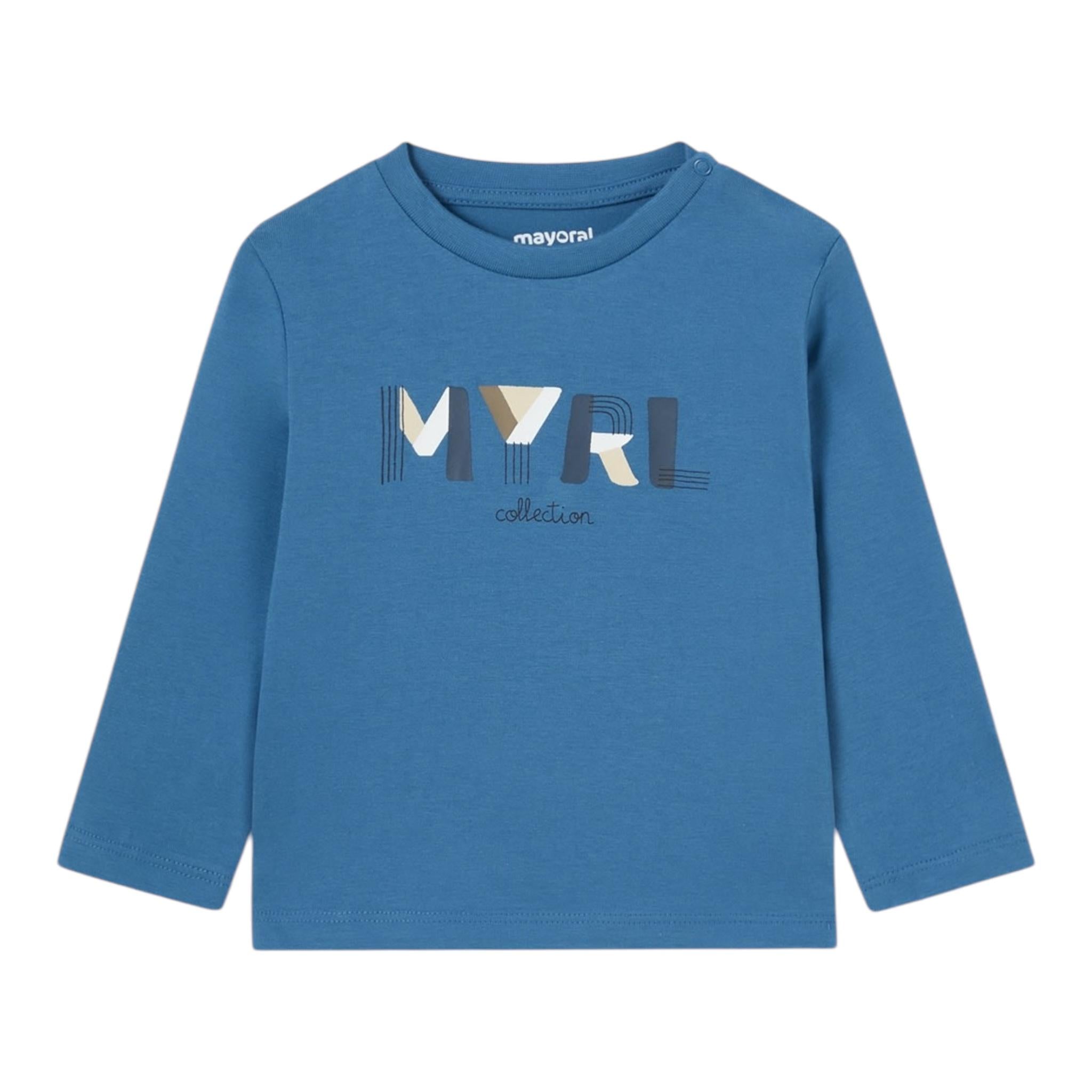 MAYORAL shrit girocollo tinta unita con stampa in contrasto Blu per Bambino 108 BLU MAYORAL