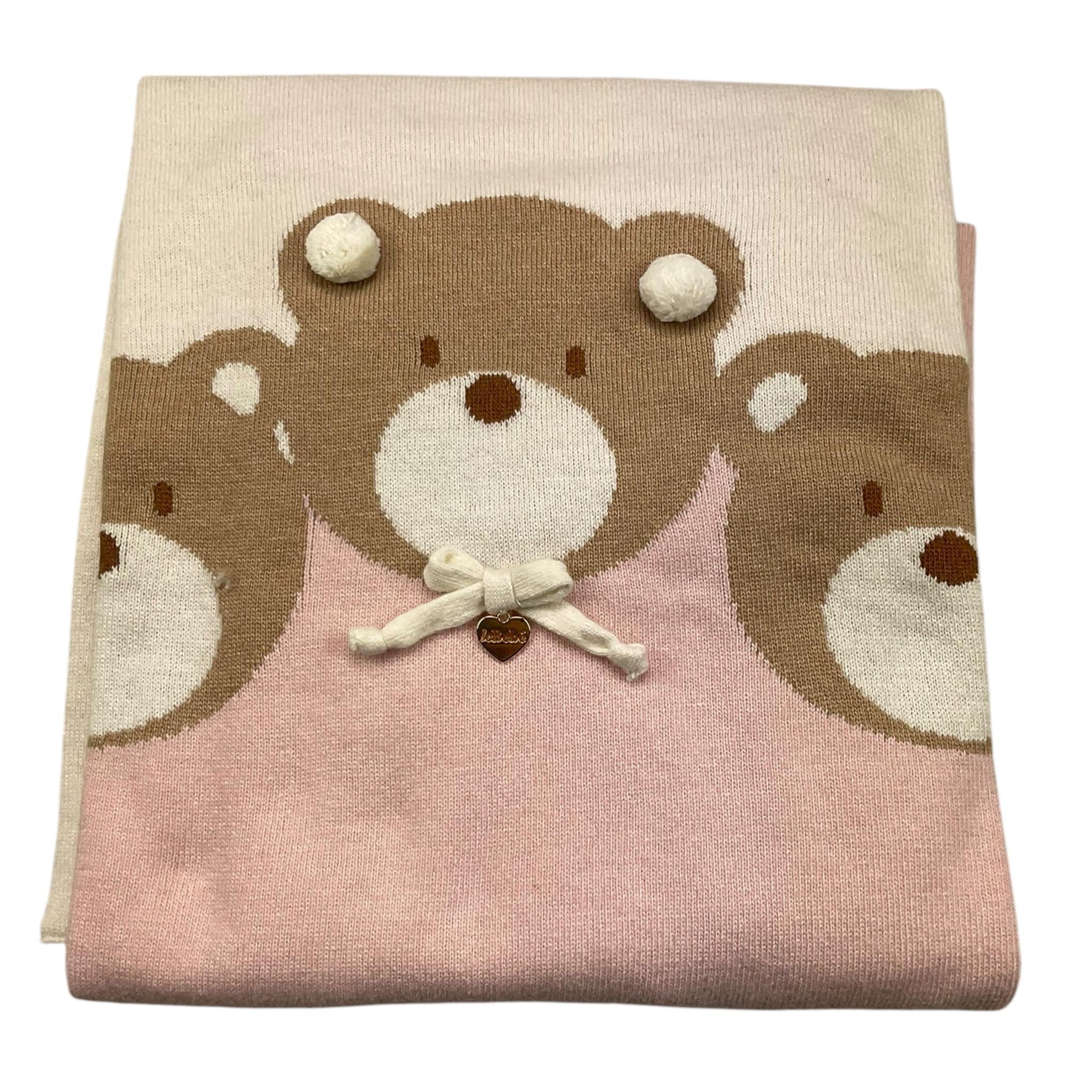 LE BEBE' coperta bicolore con orsi Panna/rosa per Neonata LBG5445 PANNA/ROSA LE BEBE'