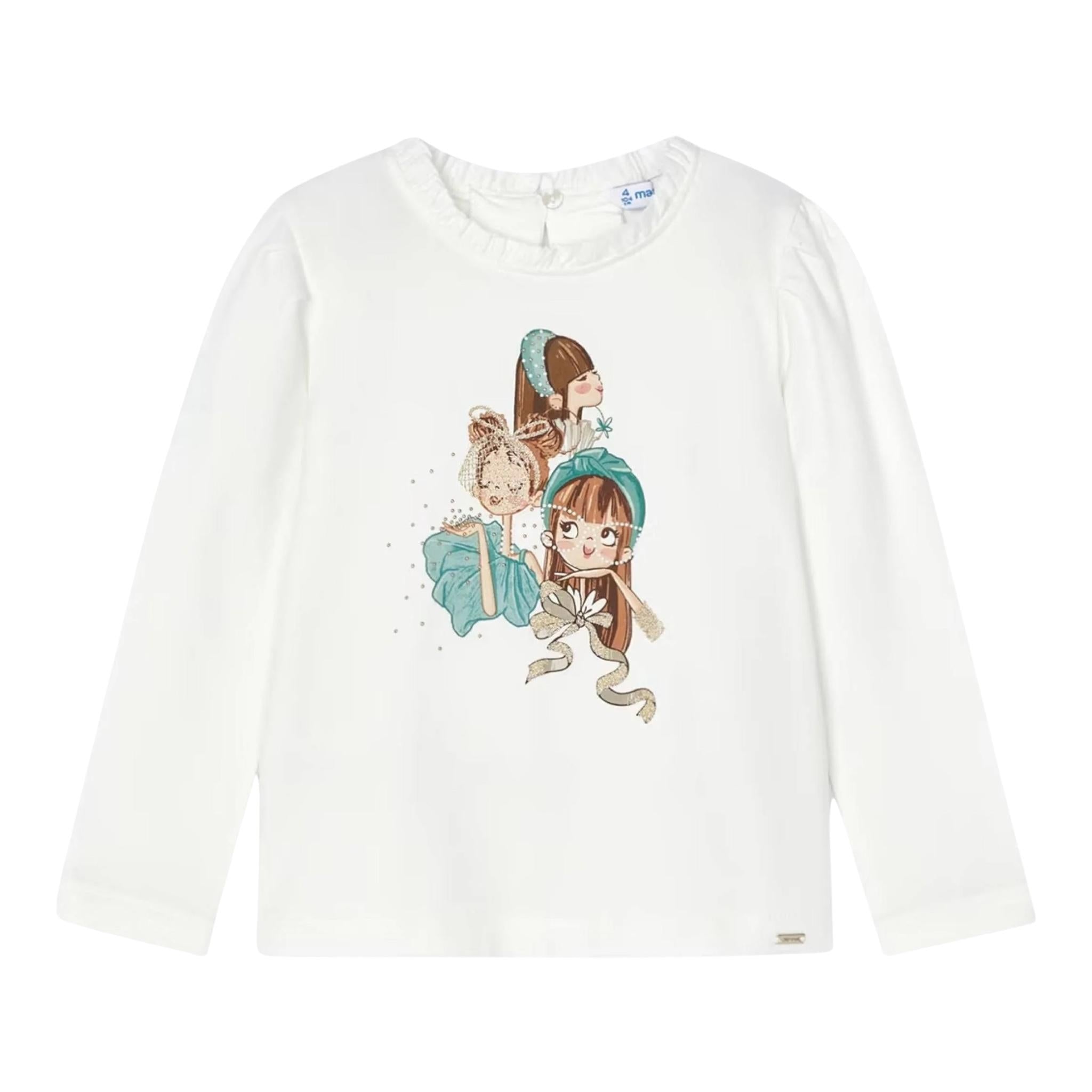 MAYORAL shirt tinta unita con stampa in contrasto Panna per Bambina 4065X PANNA MAYORAL
