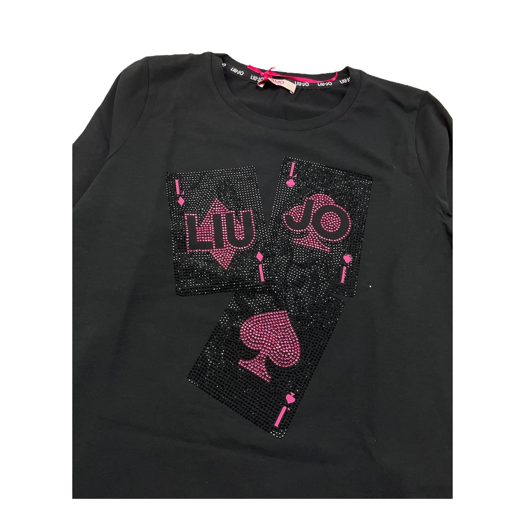 LIU JO shirt girocollo tinta unita con brillantini Nero per Bambina GF3229 NERO LIU JO