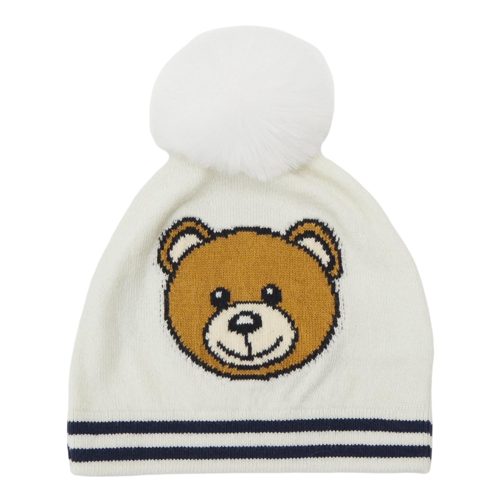 MOSCHINO cappello tinta unita con stampa e pon pon Bianco per Neonato MUX04WX BIANCO MOSCHINO