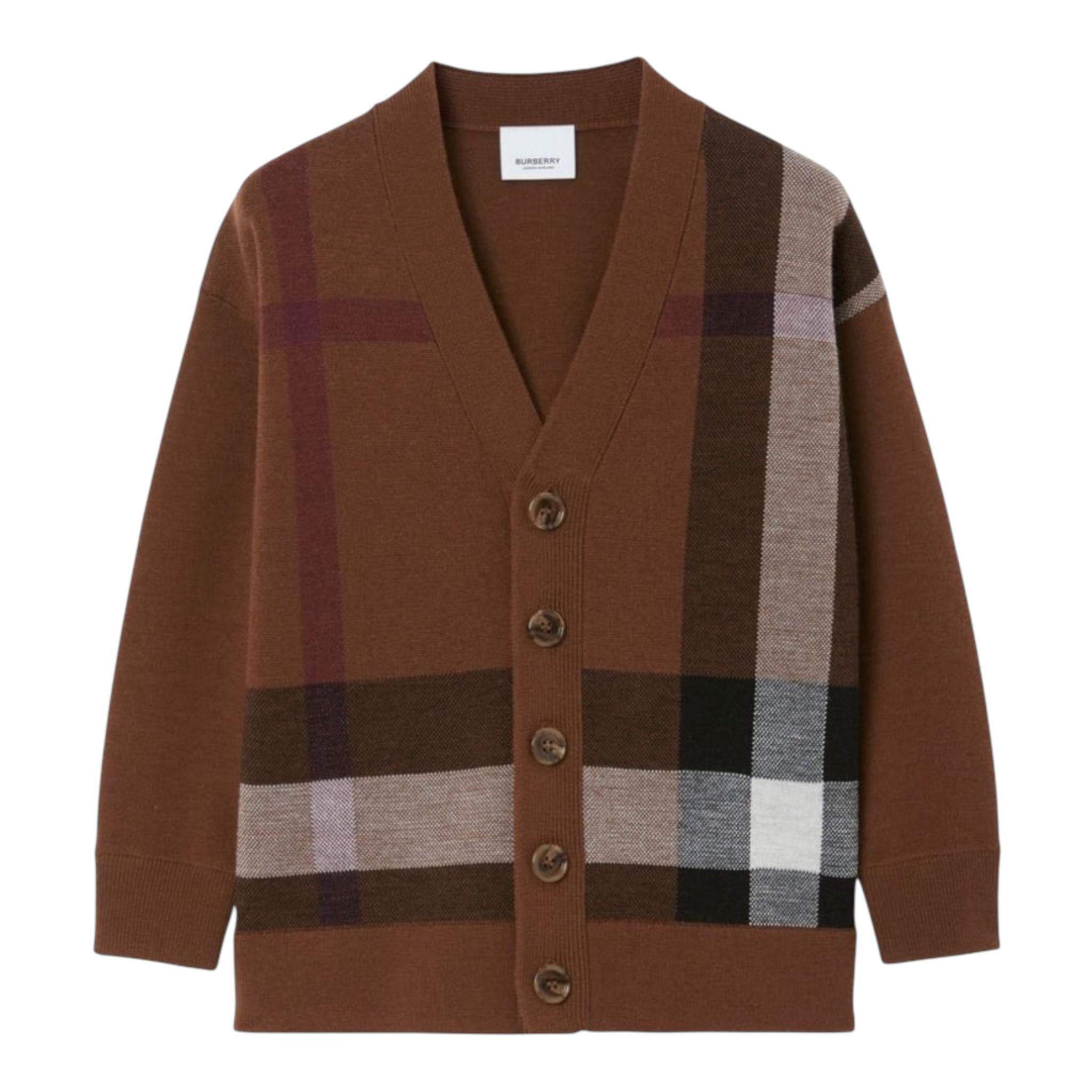BURBERRY cardigan tinta unita con fantasia a righe Marrone per Bambino 8068400 MARRONE BURBERRY
