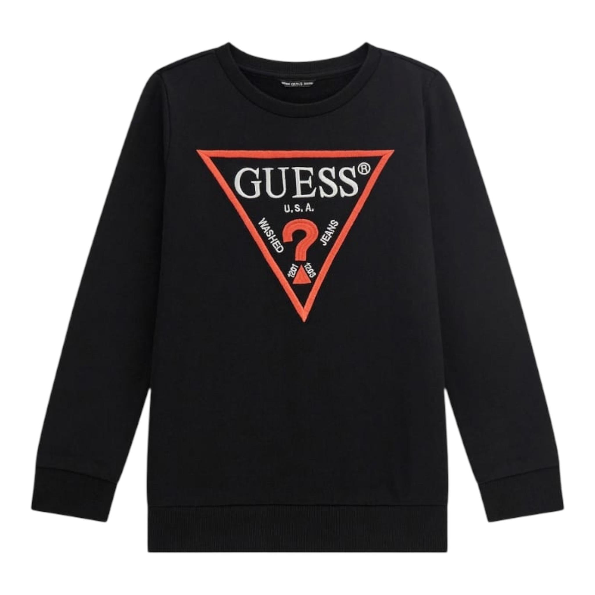 GUESS felpa chiusa girocollo tinta unita con stampa logo Nero per Bambino L73Q09KAUG0 NERO GUESS