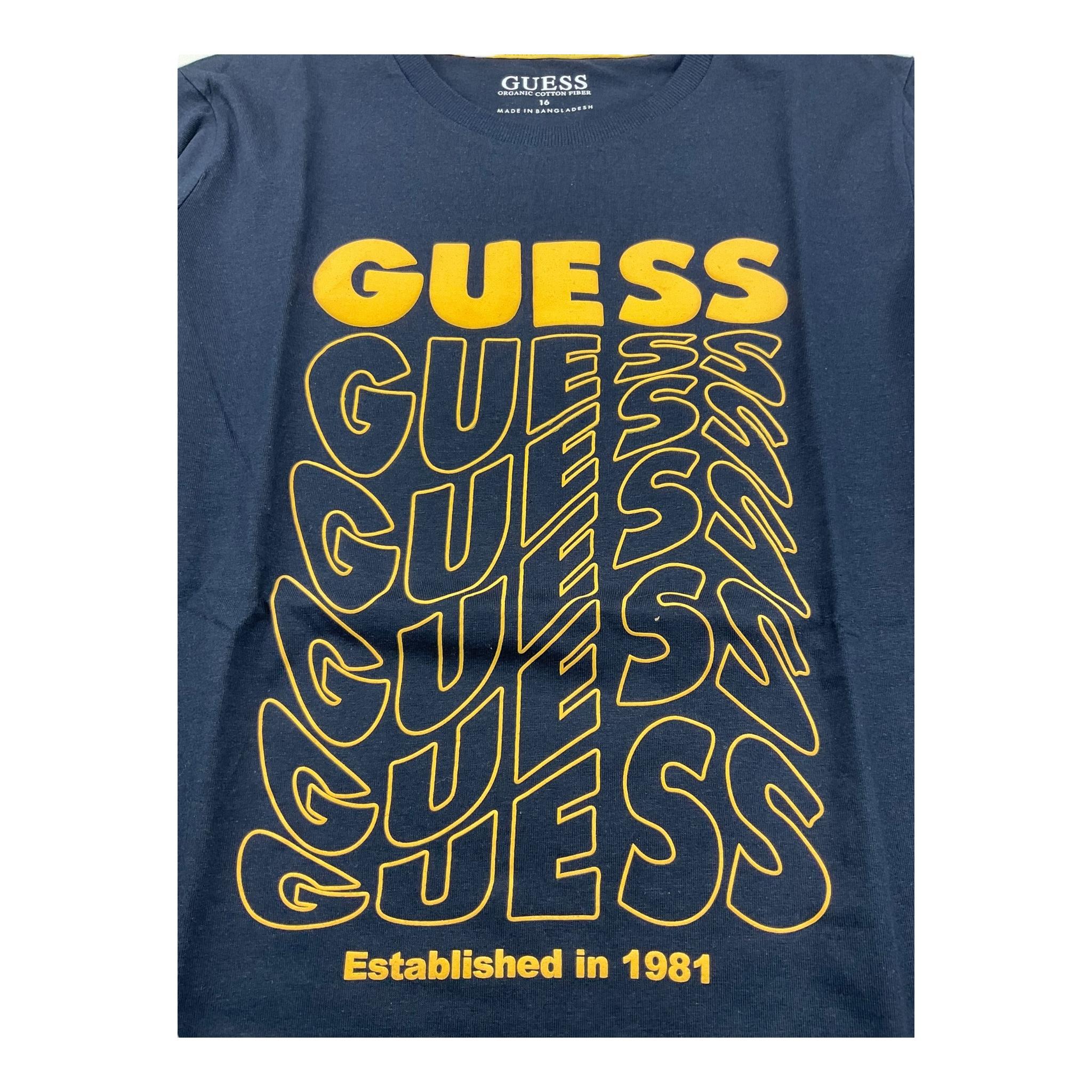 GUESS shirt girocollo tinta unita con stampa Blu per Bambino L3BI38IZ14 BLU GUESS