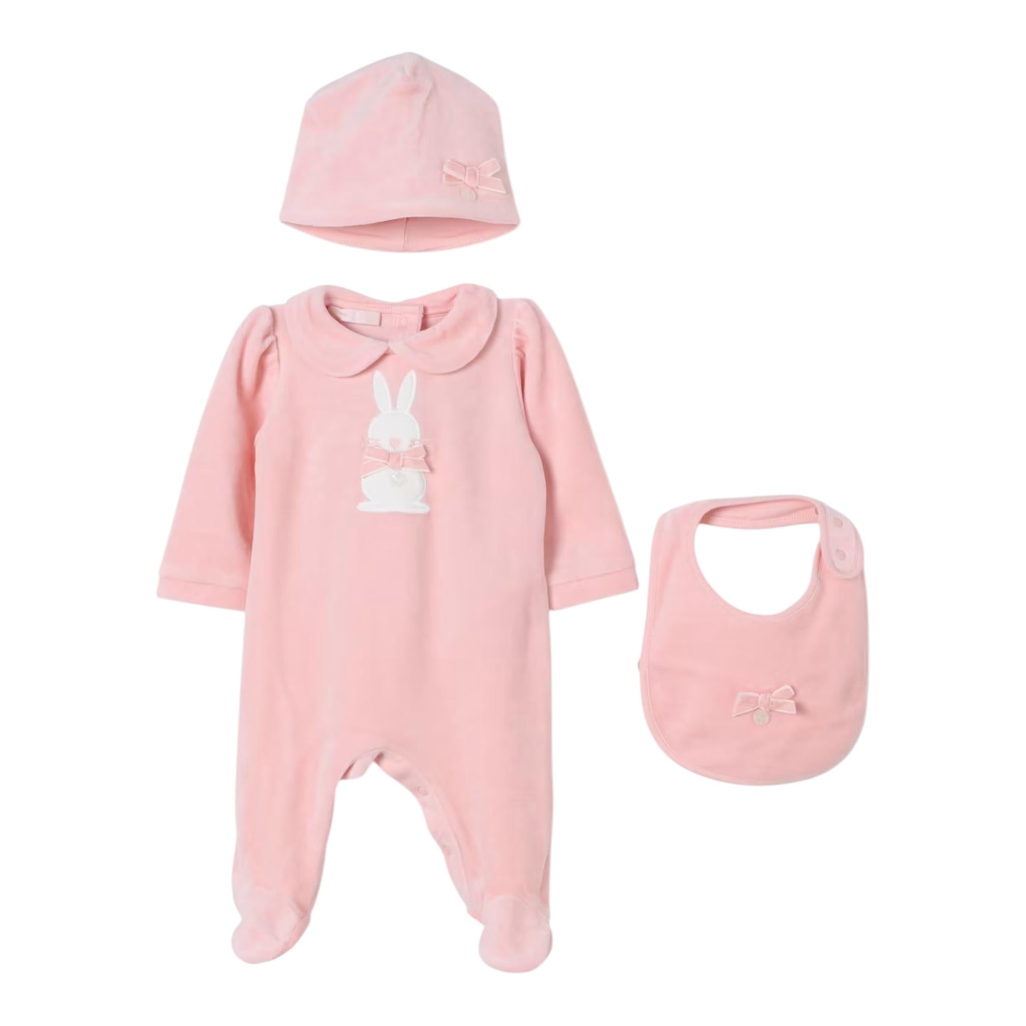 LIU JO set tutina tinta unita con cappello e bavetta in ciniglia Rosa per Neonata HF4001 ROSA LIU JO