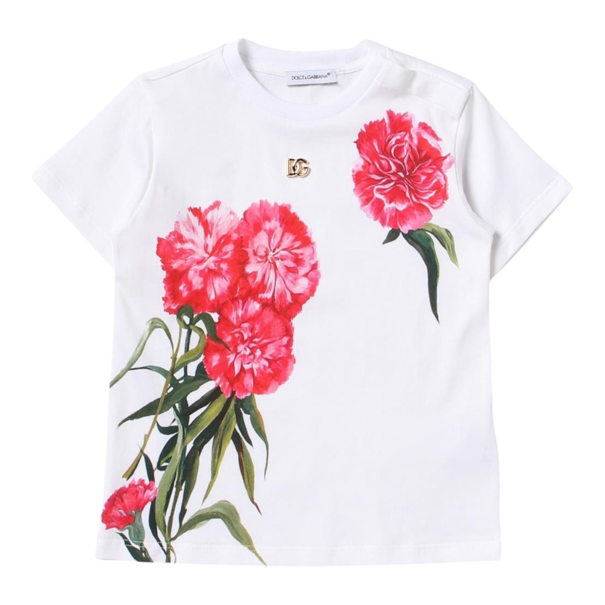 DOLCE & GABBANA t-shirt girocollo tinta unita con stampa rose Bianco per Neonata L2JTIT BIANCO DOLCE & GABBANA