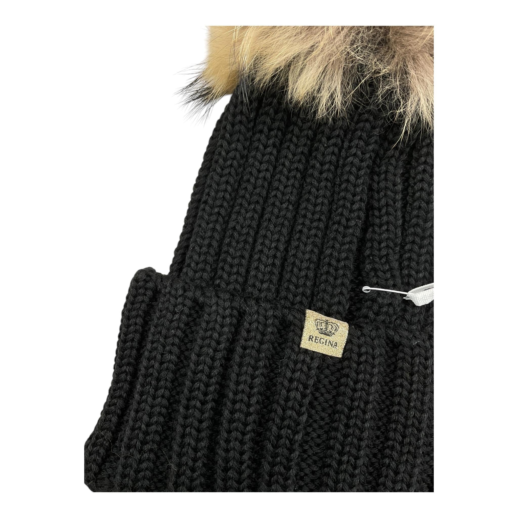 REGINA cappello tinta unita con pon pon Nero per Bambina 30599 NERO REGINA