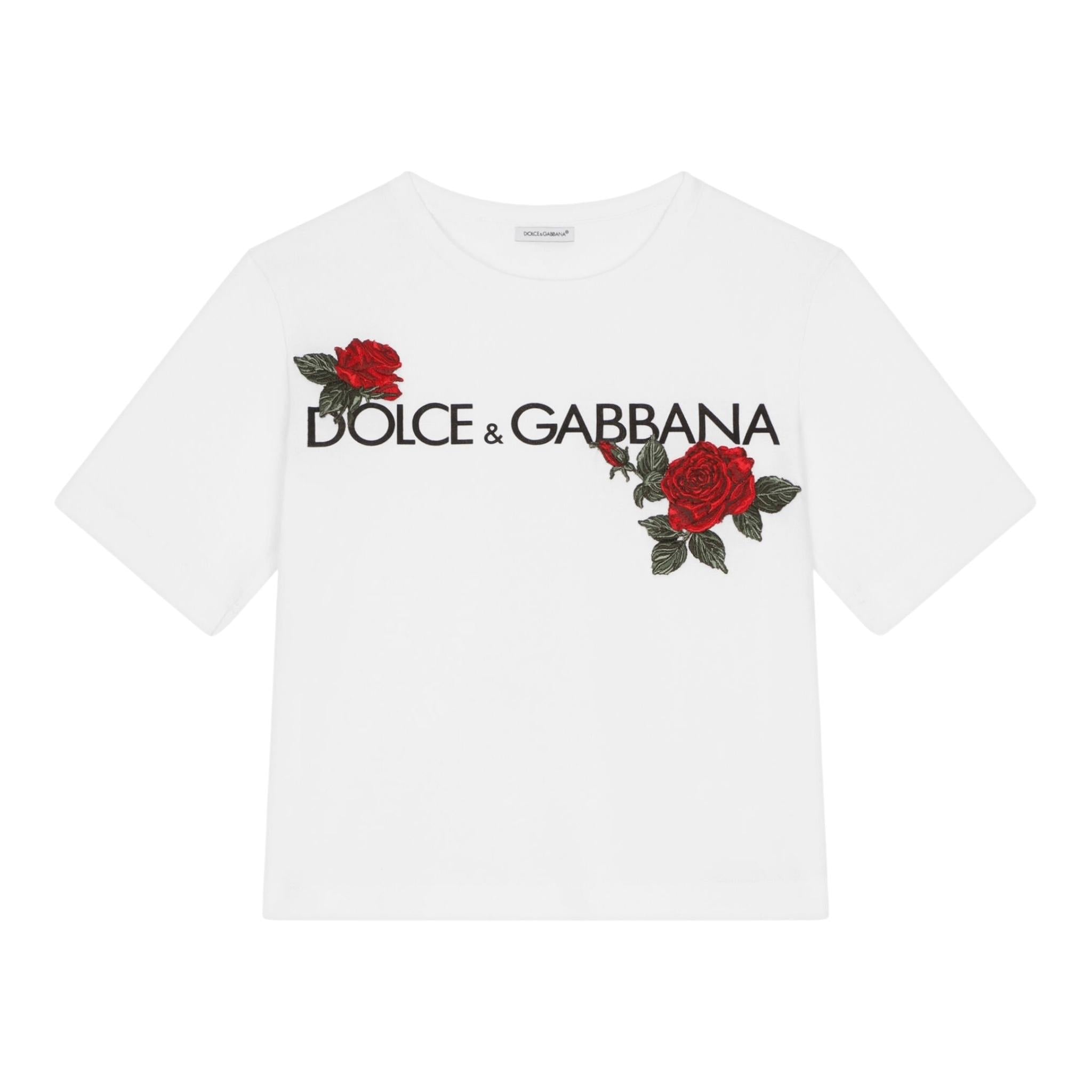 DOLCE & GABBANA t-shirt girocollo tinta unita con ricami Bianco per Bambina L5JTKT BIANCO DOLCE & GABBANA