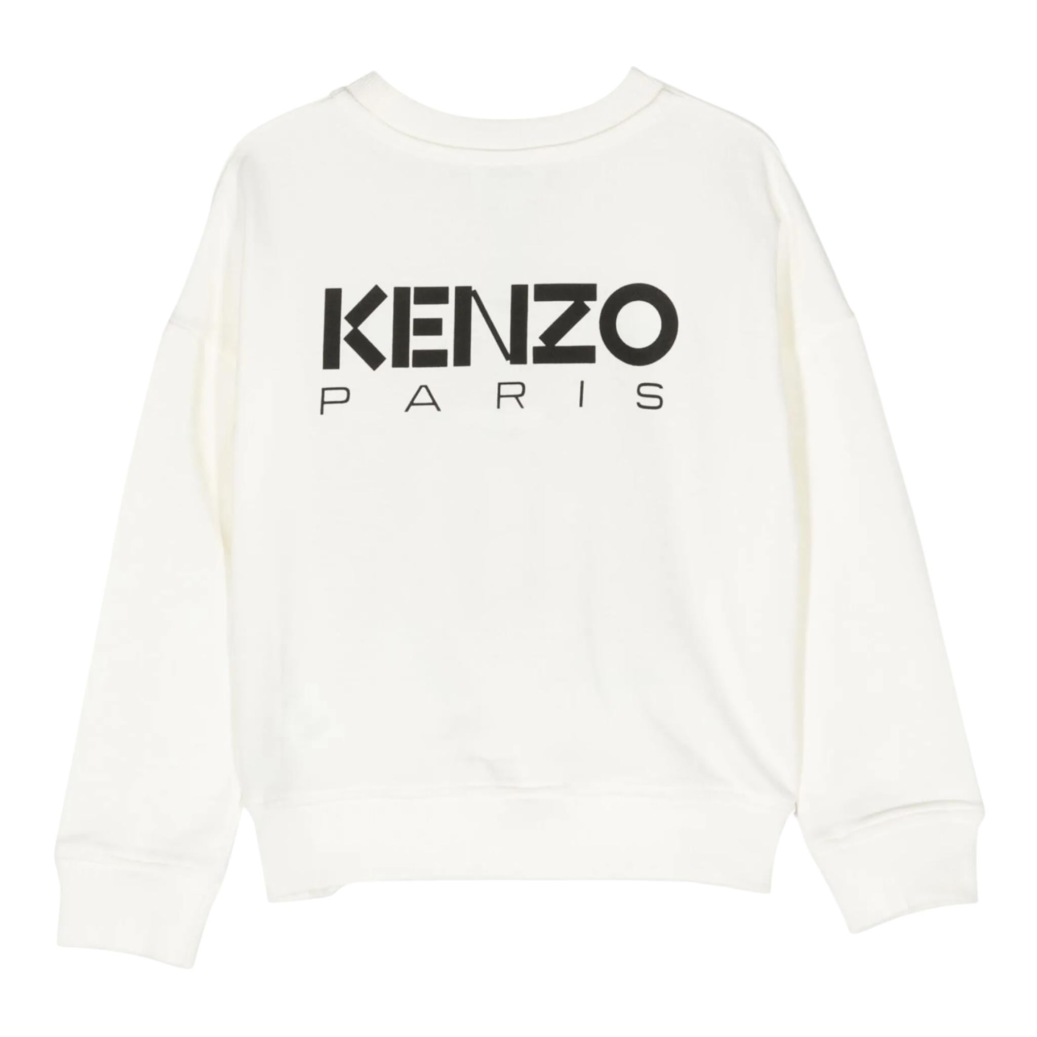 KENZO felpa chiusa girocollo tinta unita con fiore Panna per Bambino K15688 PANNA KENZO