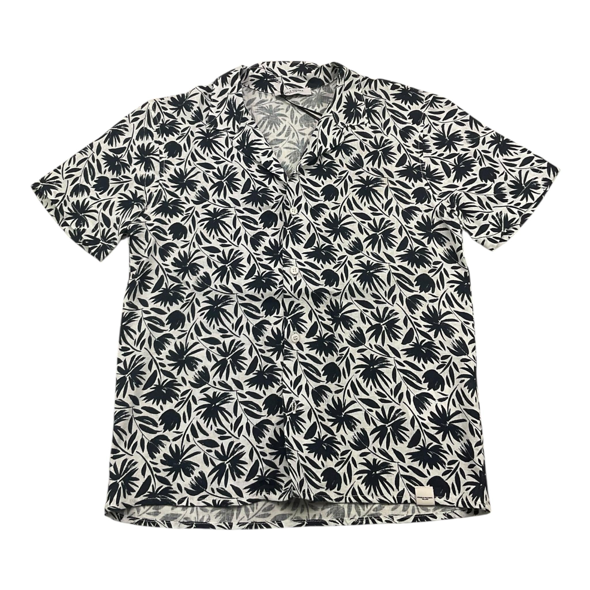 camicia mezza manica tinta unita con fiori PP4043 BLU PAOLO PECORA