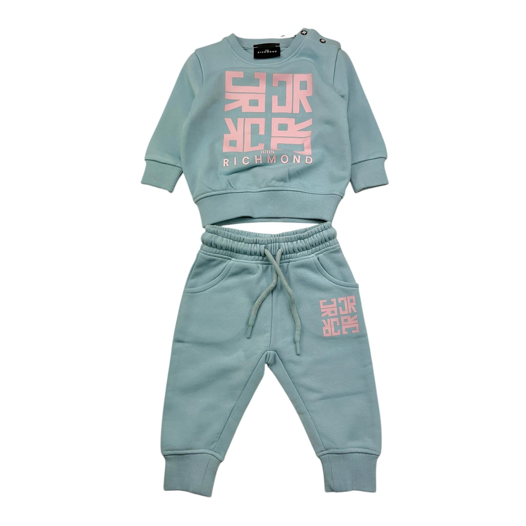 JOHN RICHMOND completo 2pz felpa-pantalone tinta unita con stampa Azzurro per Neonata RIA25087CF AZZURRO JOHN RICHMOND