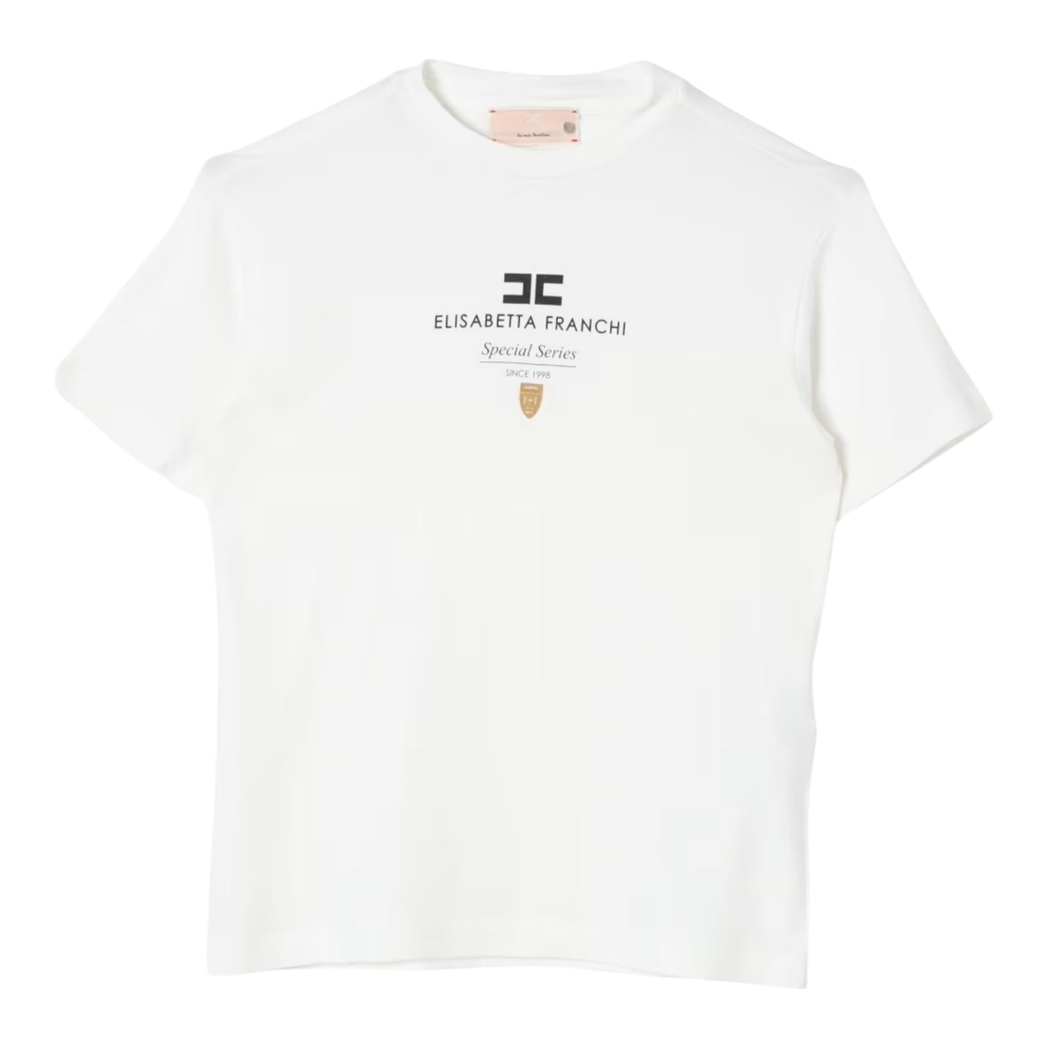 ELISABETTA FRANCHI t-shirt girocollo tinta unita con stampa logo Panna per Bambina EFTS216 PANNA ELISABETTA FRANCHI
