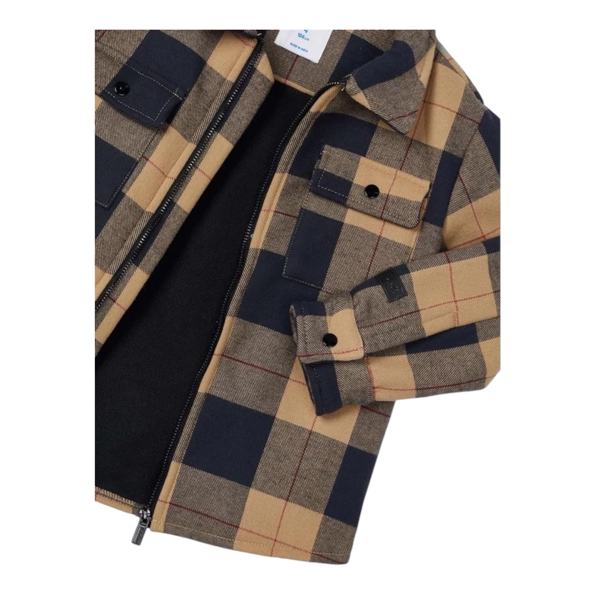 MAYORAL camicia tinta unita con fantasia quadri e zip Cammello per Bambino 4462J CAMMELLO MAYORAL