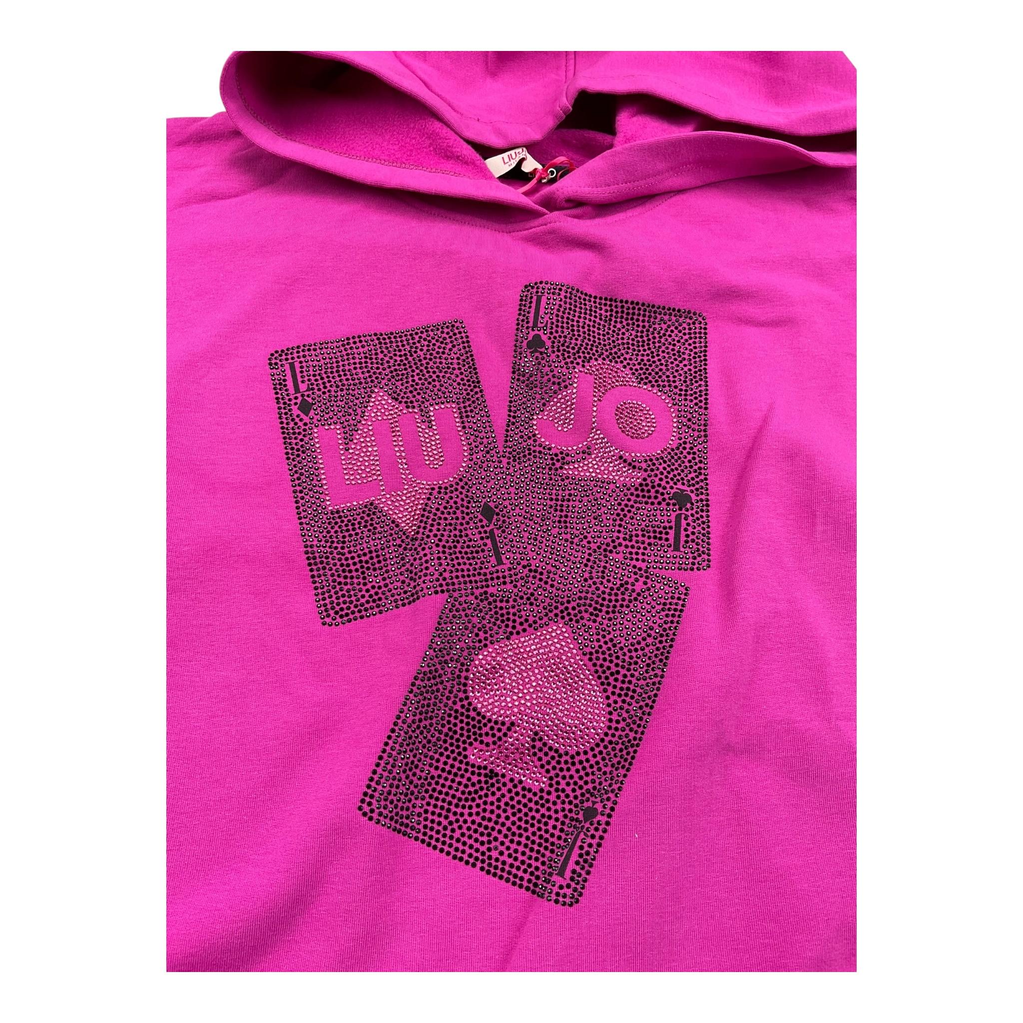 LIU JO felpa chiusa con cappuccio tinta unita con brillantini Fuxia per Bambina GF3005 FUXIA LIU JO