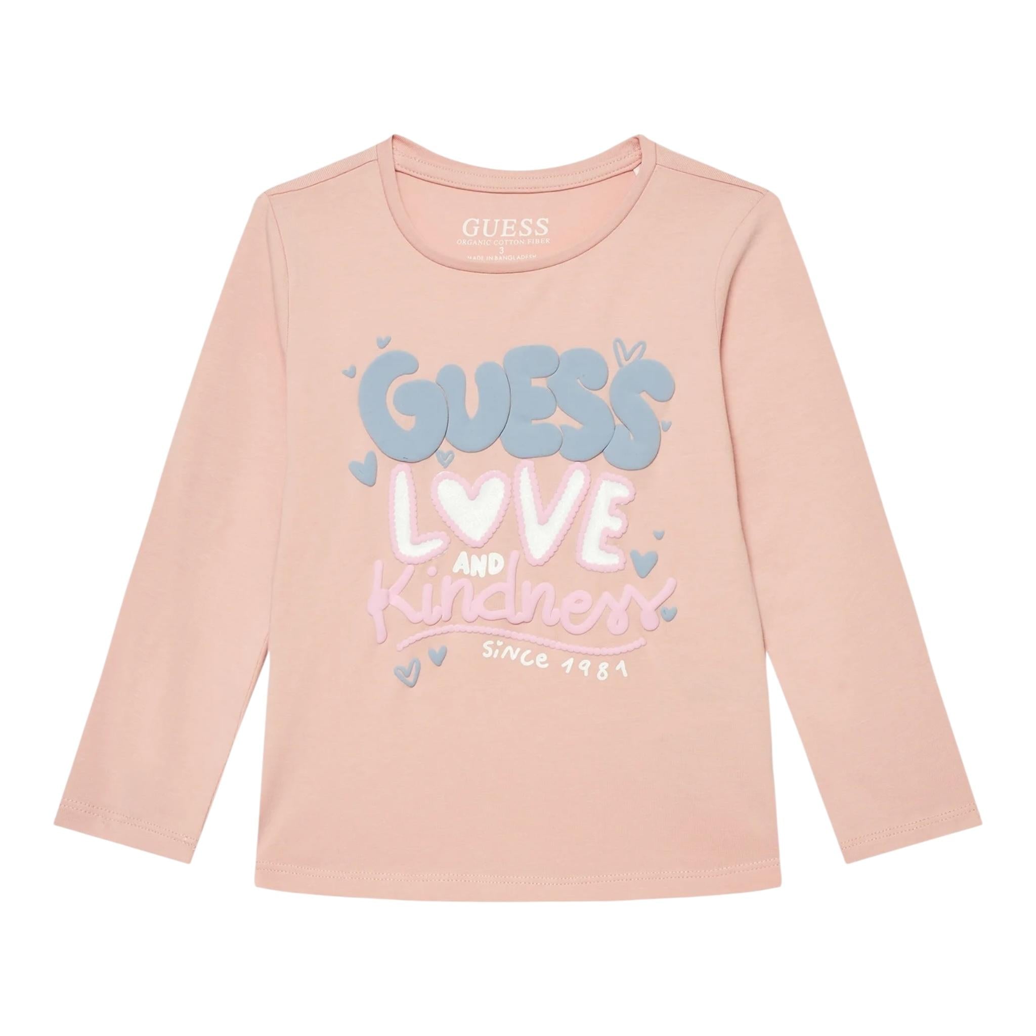 GUESS shirt girocollo tinta unita con stampa in contrasto Rosa per Neonata A4BI03J1314X ROSA GUESS
