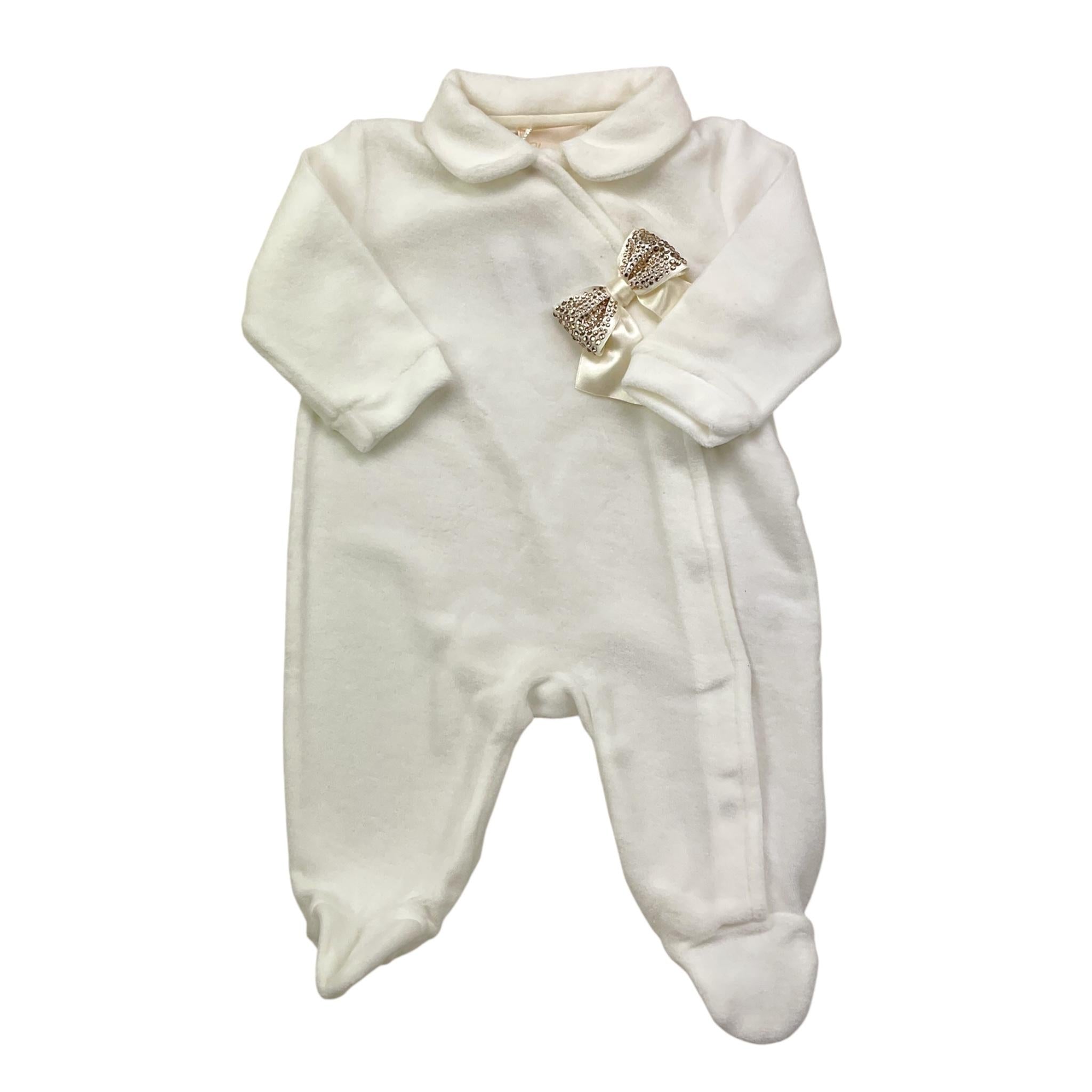 STORY LORIS tutina in ciniglia tinta unita con applicazioni Bianco per Neonata 57063 BIANCO STORY LORIS