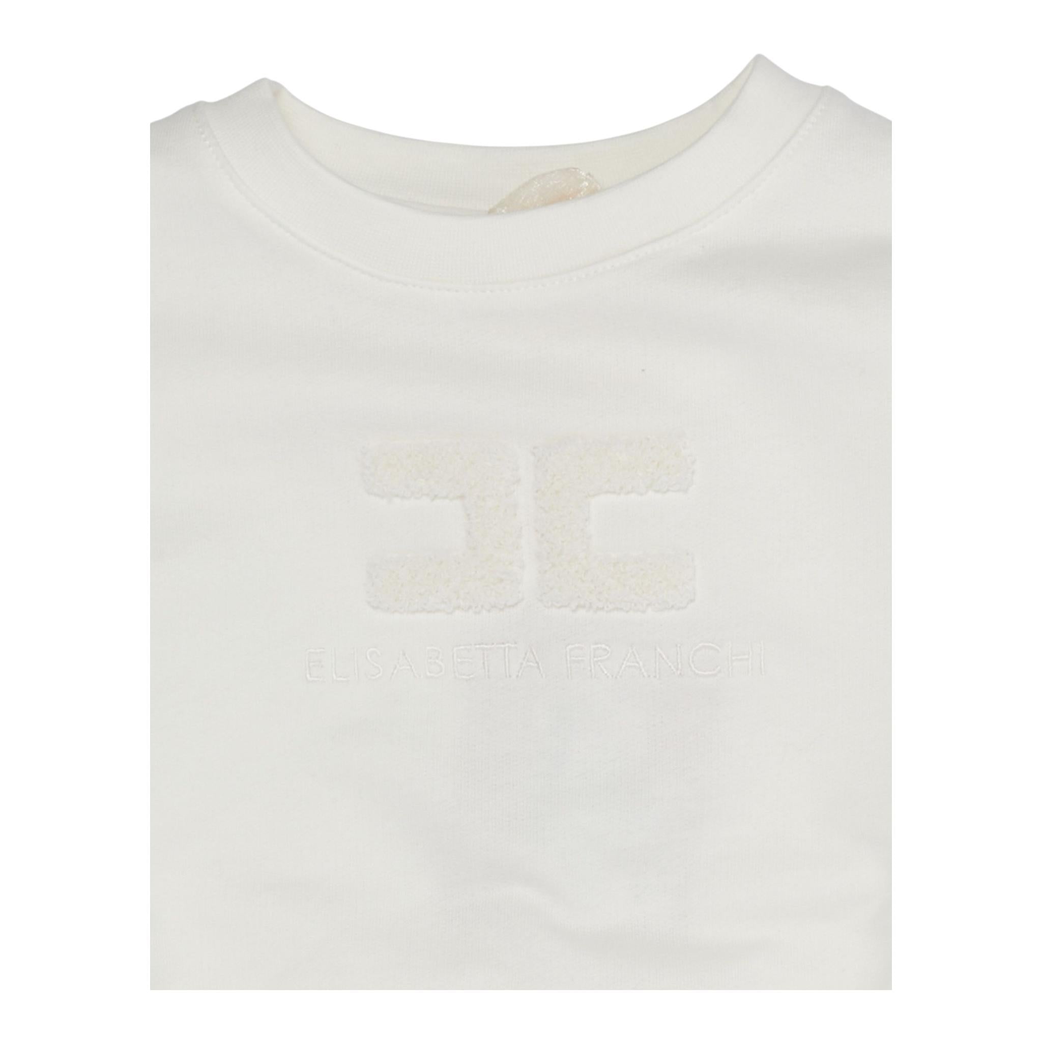 ELISABETTA FRANCHI felpa chiusa girocollo tinta unita con logo Panna per Neonata EGFE039 PANNA ELISABETTA FRANCHI