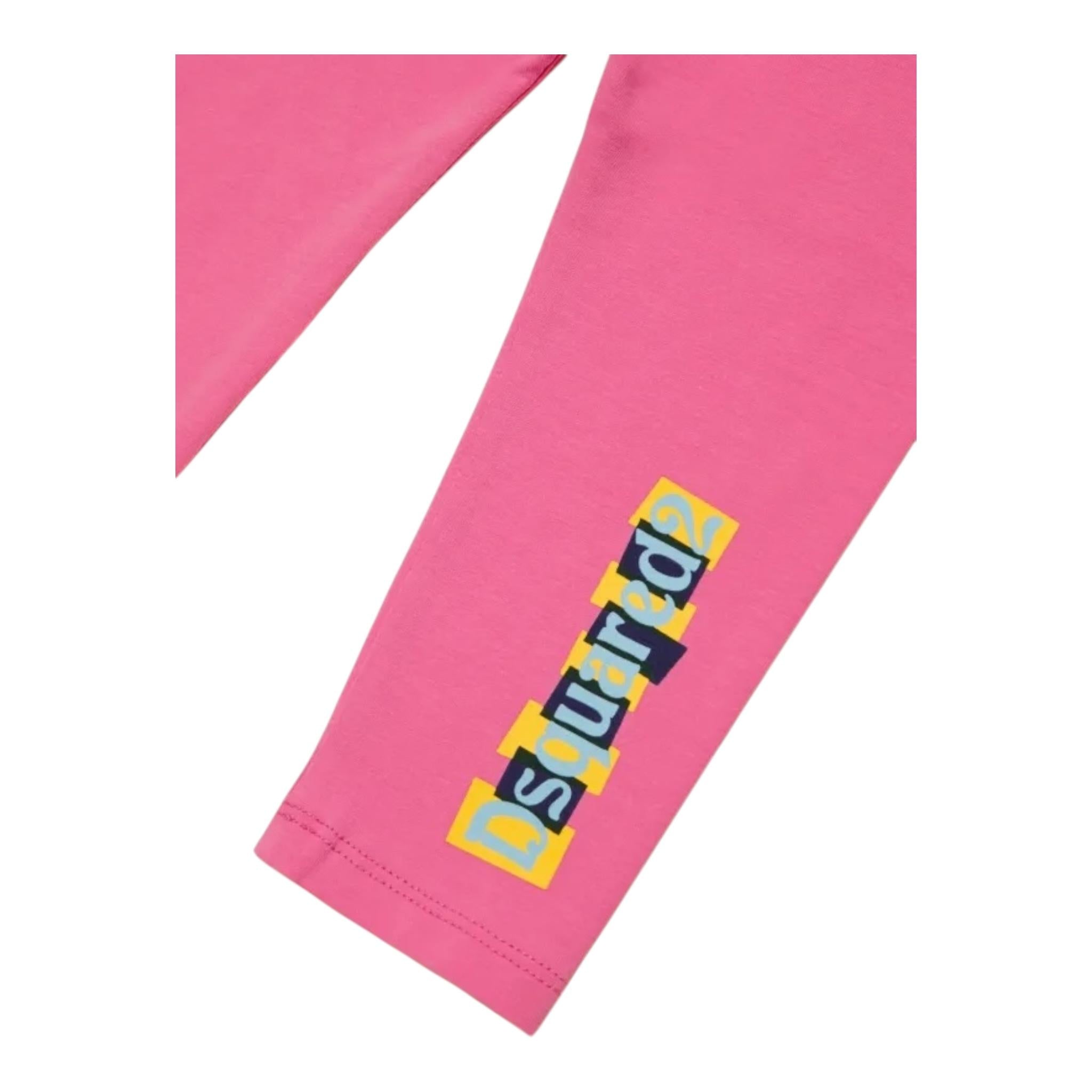 DSQUARED2 leggins tinta unita con logo Rosa per Bambina DQ2494J ROSA DSQUARED2