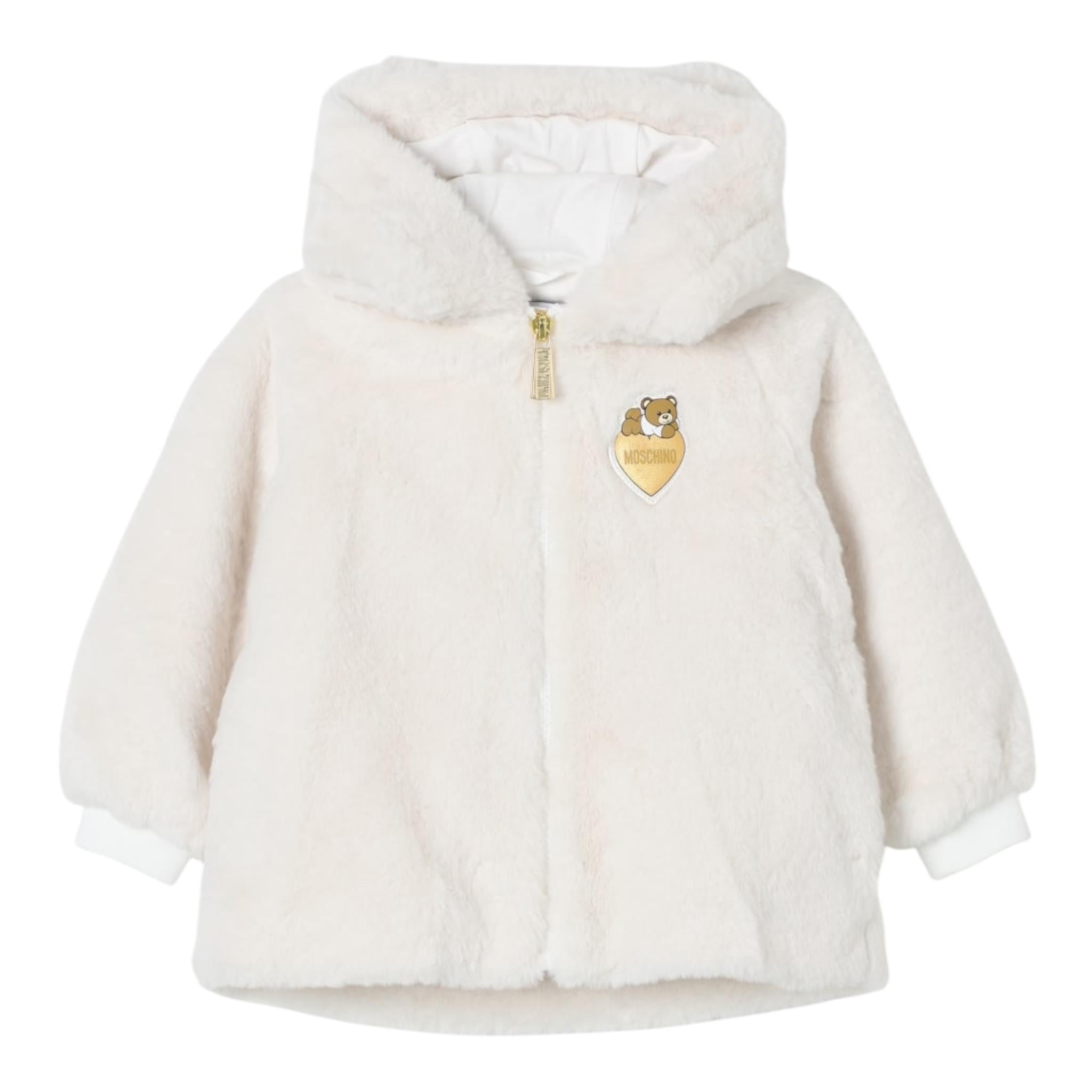 MOSCHINO giubbino tinta unita in pelliccia con zip e cappuccio Bianco per Bambino MDS02J BIANCO MOSCHINO