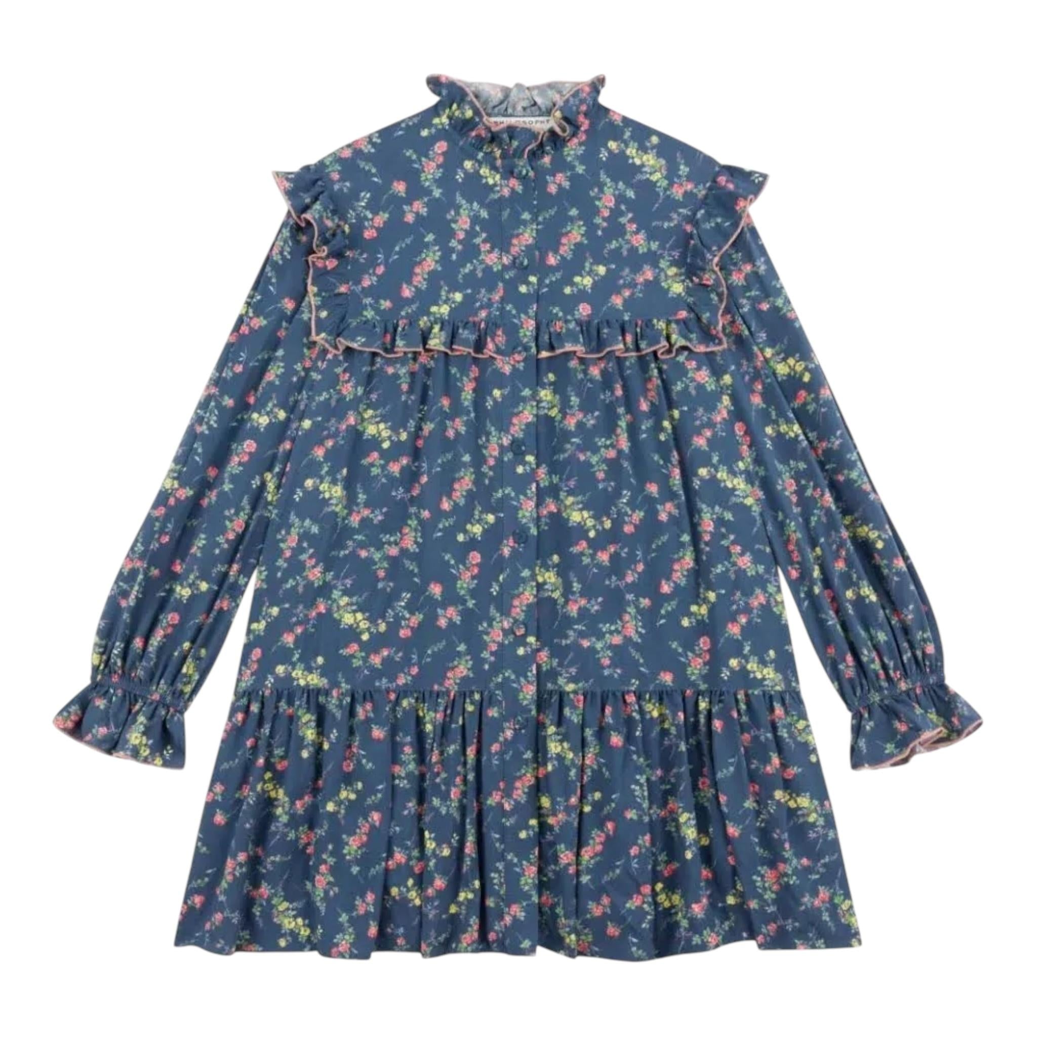 PHILOSOPHY abito tinta unita con fantasia fiori e sottana Blu per Bambina PFAB049 BLU PHILOSOPHY