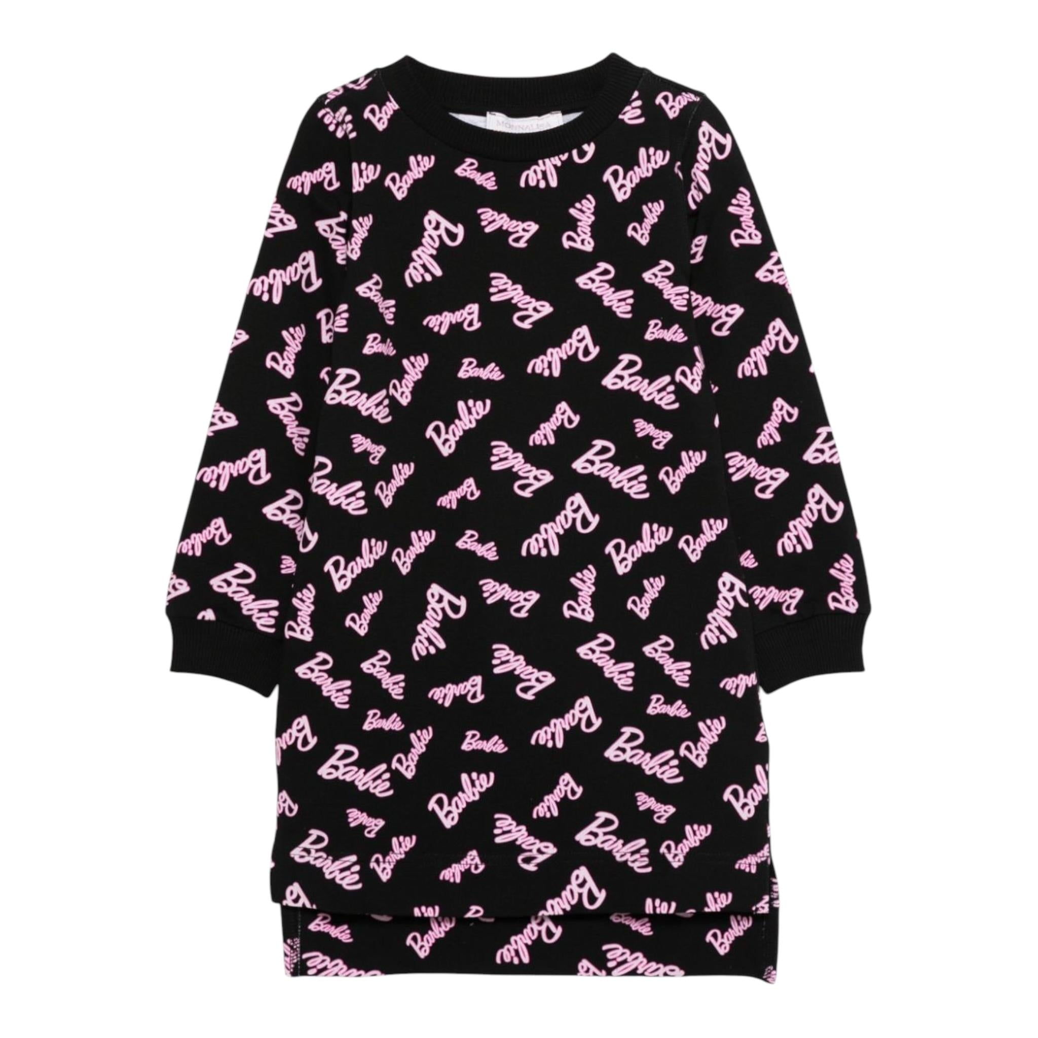 MONNALISA abito tinta unita con stampa barbie Nero per Bambina 19D930 NERO MONNALISA