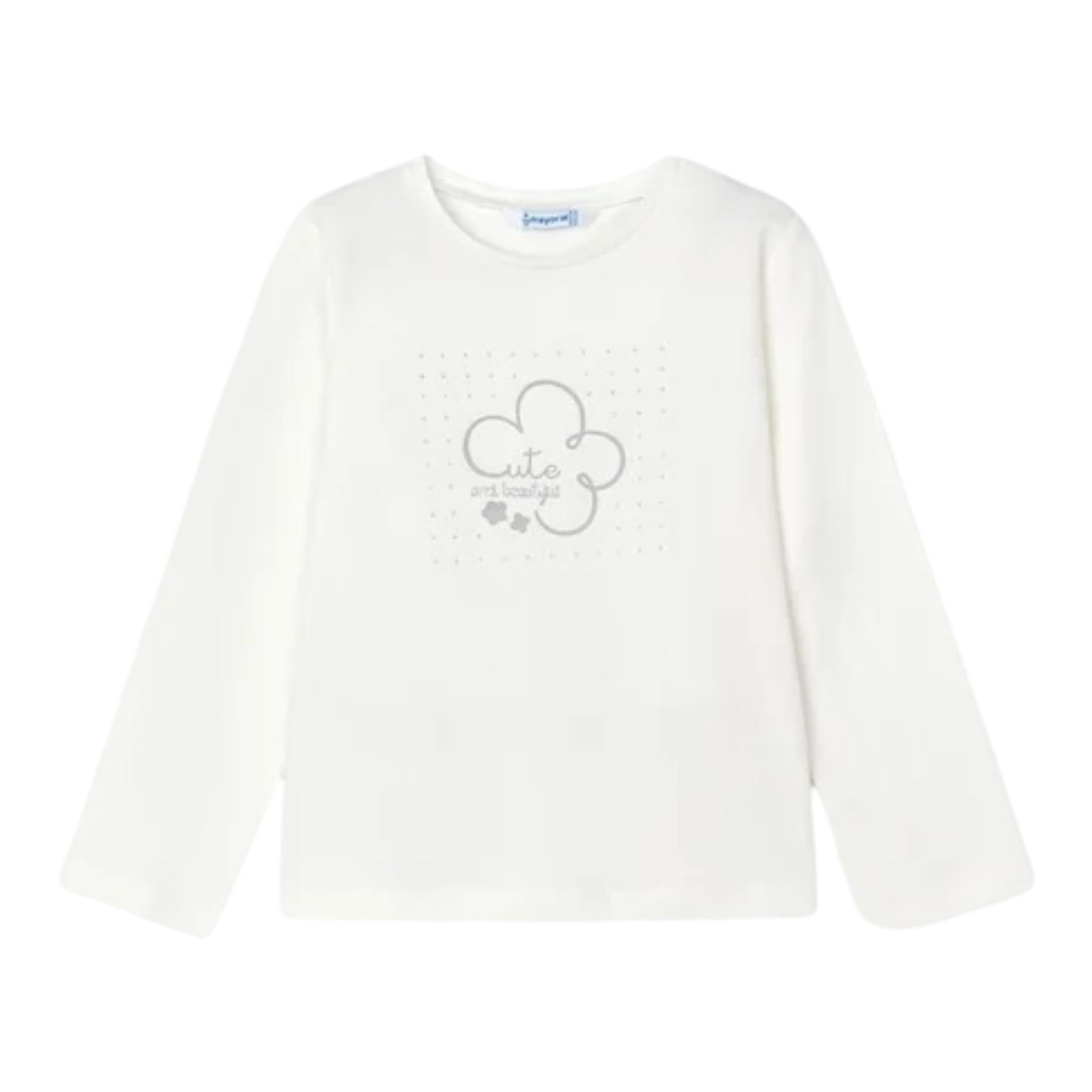 MAYORAL shirt gircollo tinta unita con stampa Bianco per Bambina 178 BIANCO MAYORAL