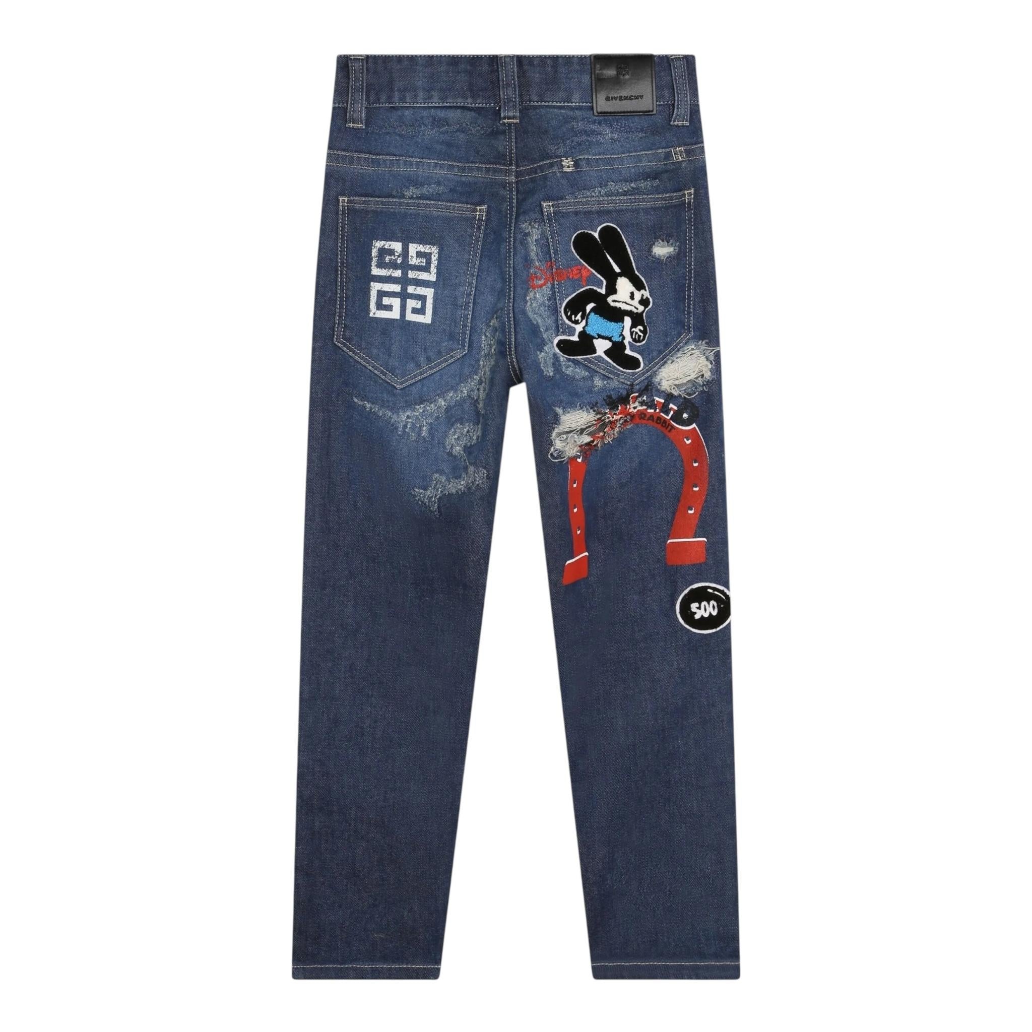 GIVENCHY jeans tinta unita con stampe Blu per Bambino H24235 BLU GIVENCHY