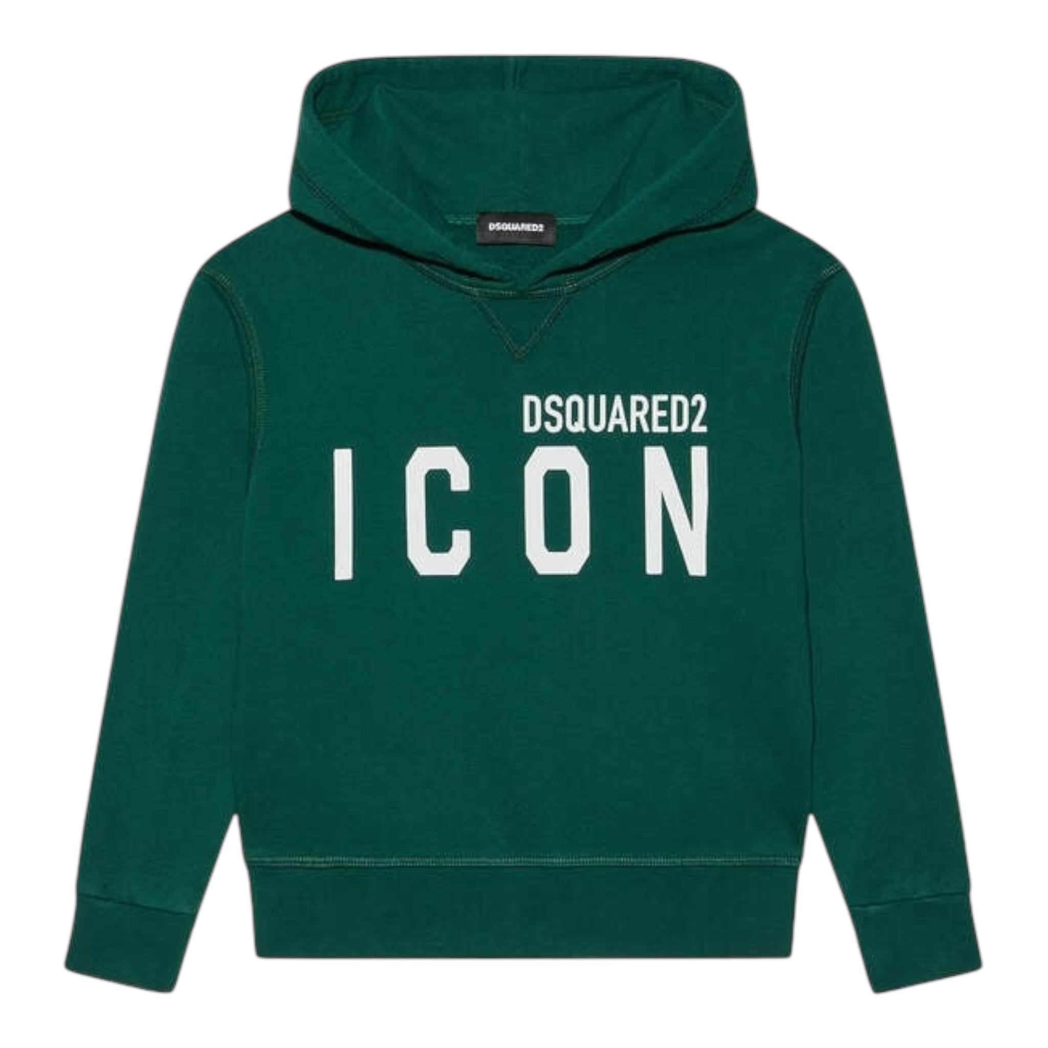 DSQUARED2 felpa tinta unita con cappuccio e stampa Verde per Bambino DQ1378 VERDE DSQUARED2