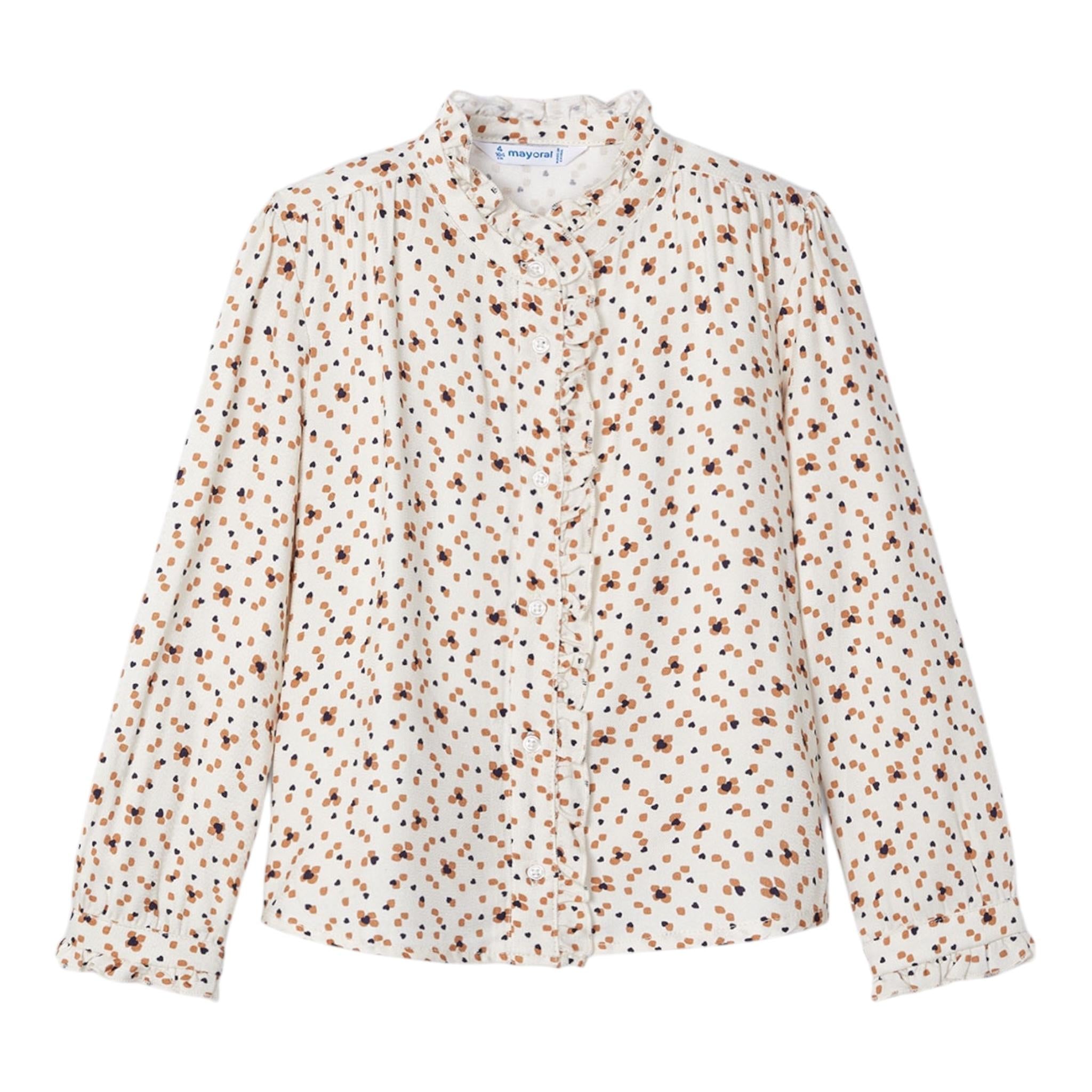 MAYORAL camicia manical unga tinta unita fantasia cuori Panna per Bambina 4117 PANNA MAYORAL