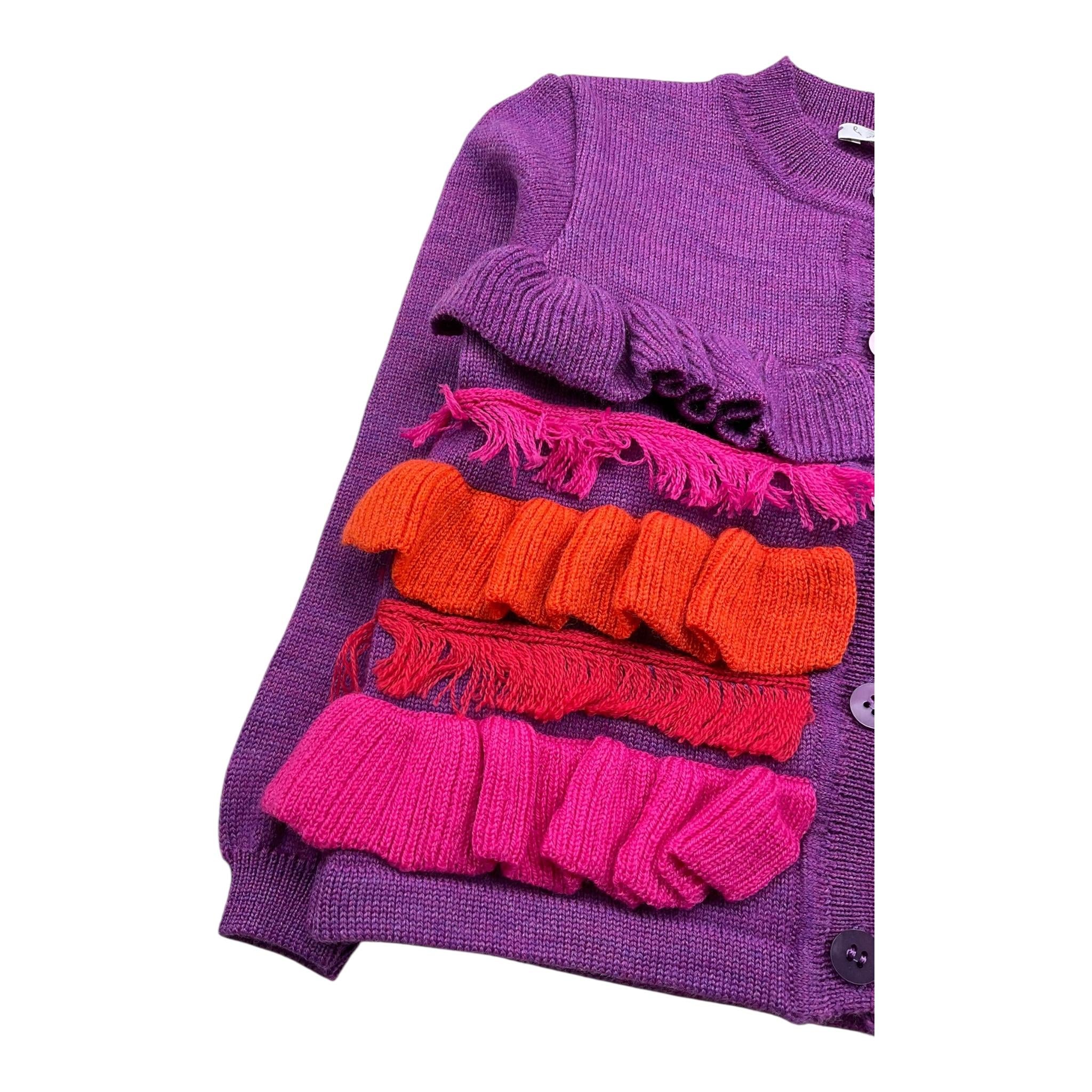 LE COCONNE cardigan tinta unita con frange in contrasto Viola per Neonata LCN2390 VIOLA LE COCONNE