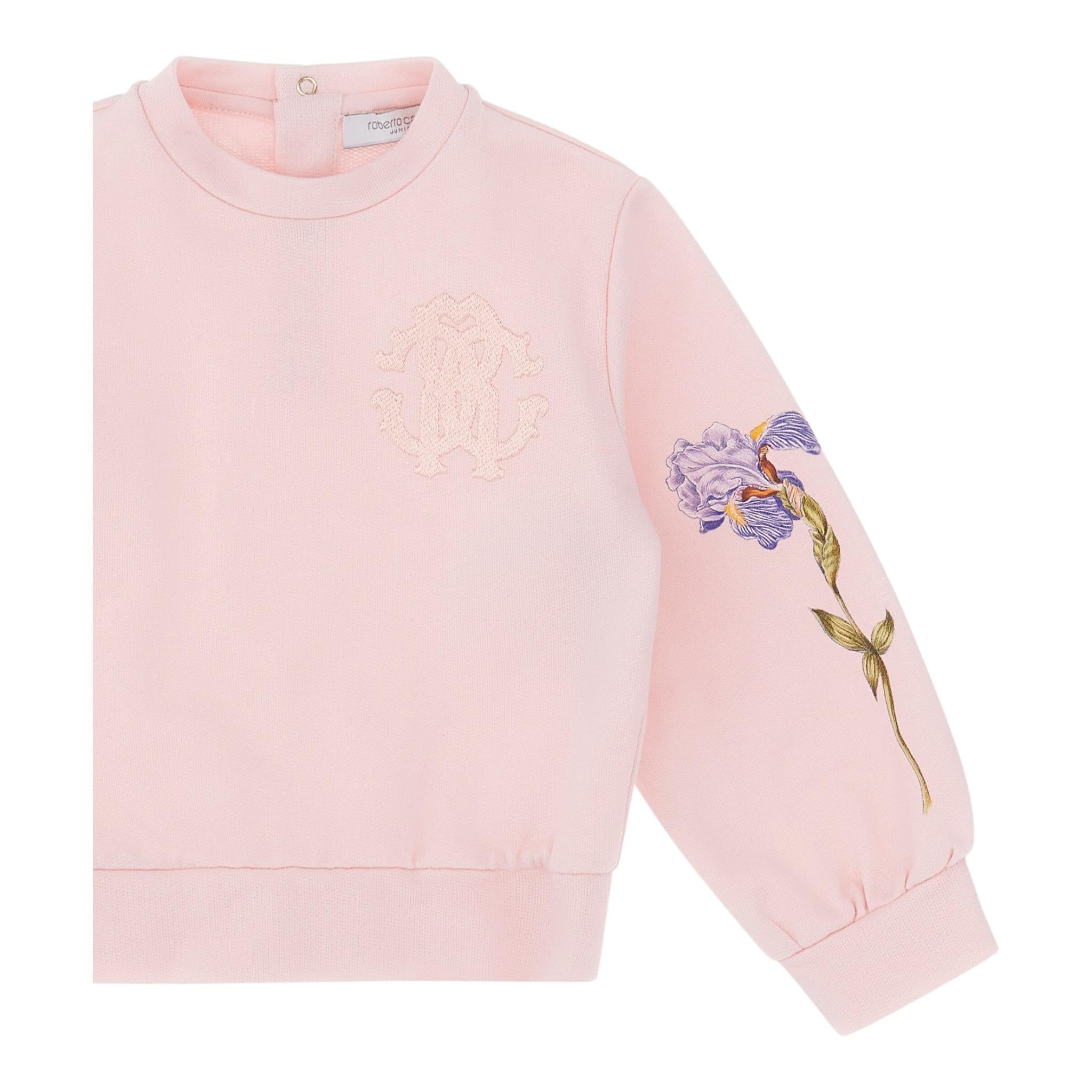 ROBERTO CAVALLI felpa chiusa girocollo tinta unita con stampa in contrasto Rosa per Neonata TJT661 ROSA ROBERTO CAVALLI