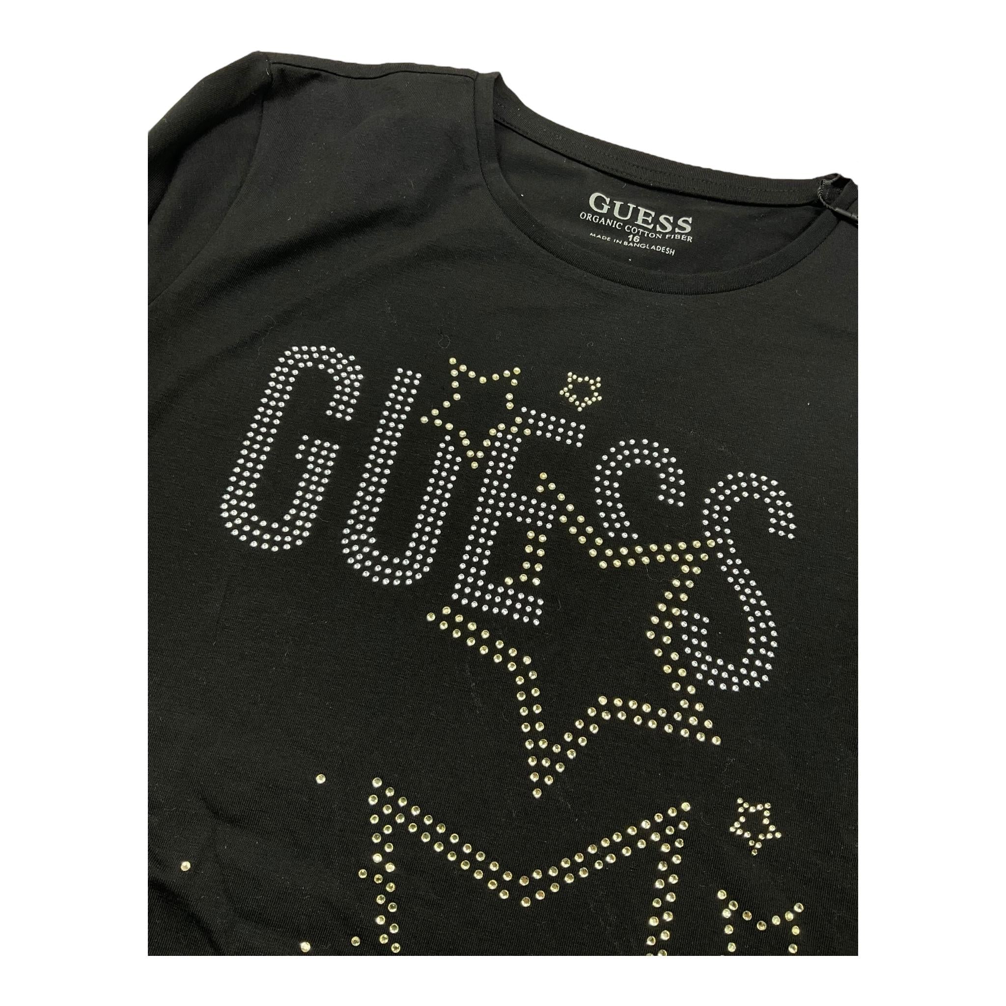 GUESS shirt girocollo tinta unita con stampa brillantinata Nero per Bambina J4BI09J1314 NERO GUESS