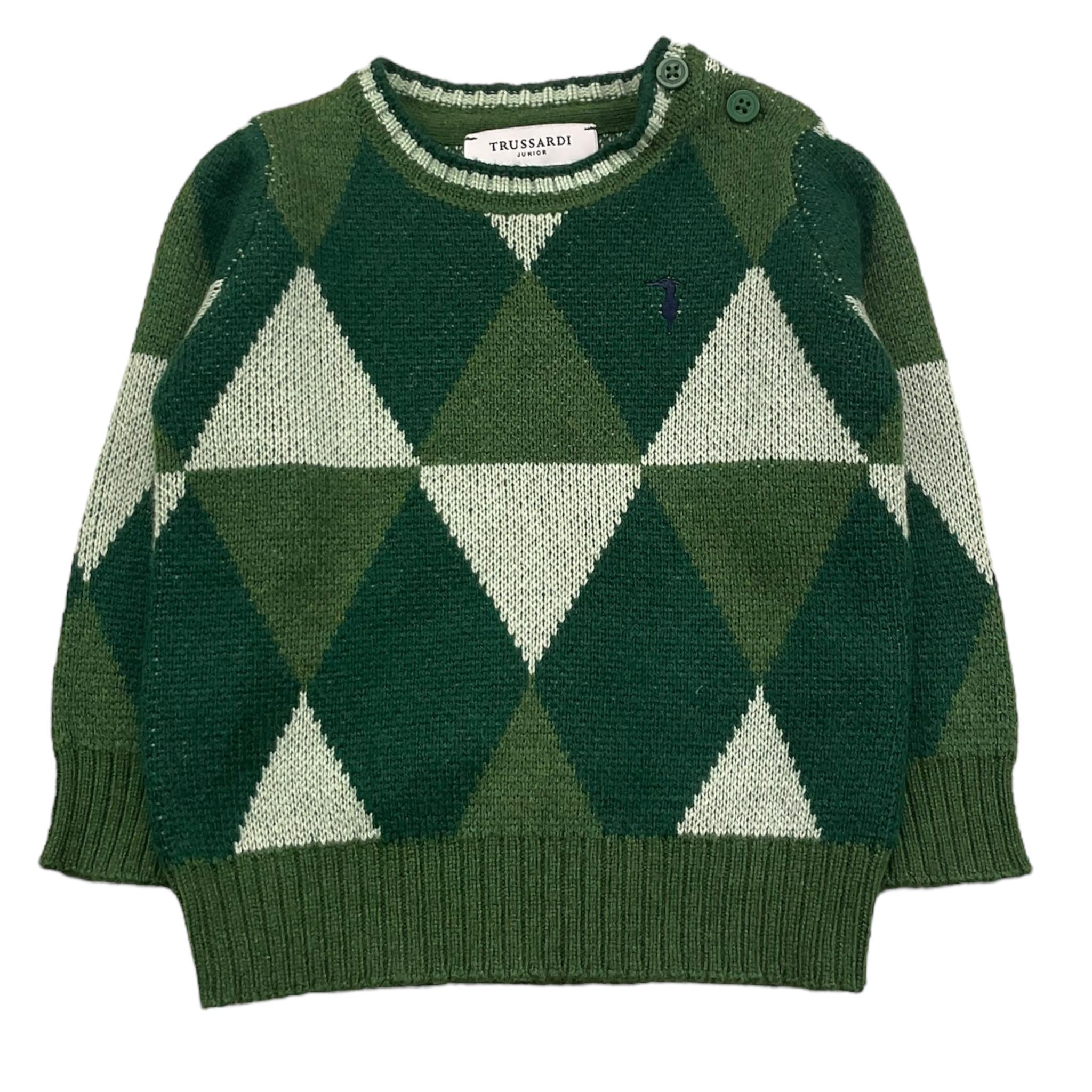 TRUSSARDI maglia girocollo tinta unita fantasia rombi Verde per Neonato TIA25120MA VERDE TRUSSARDI
