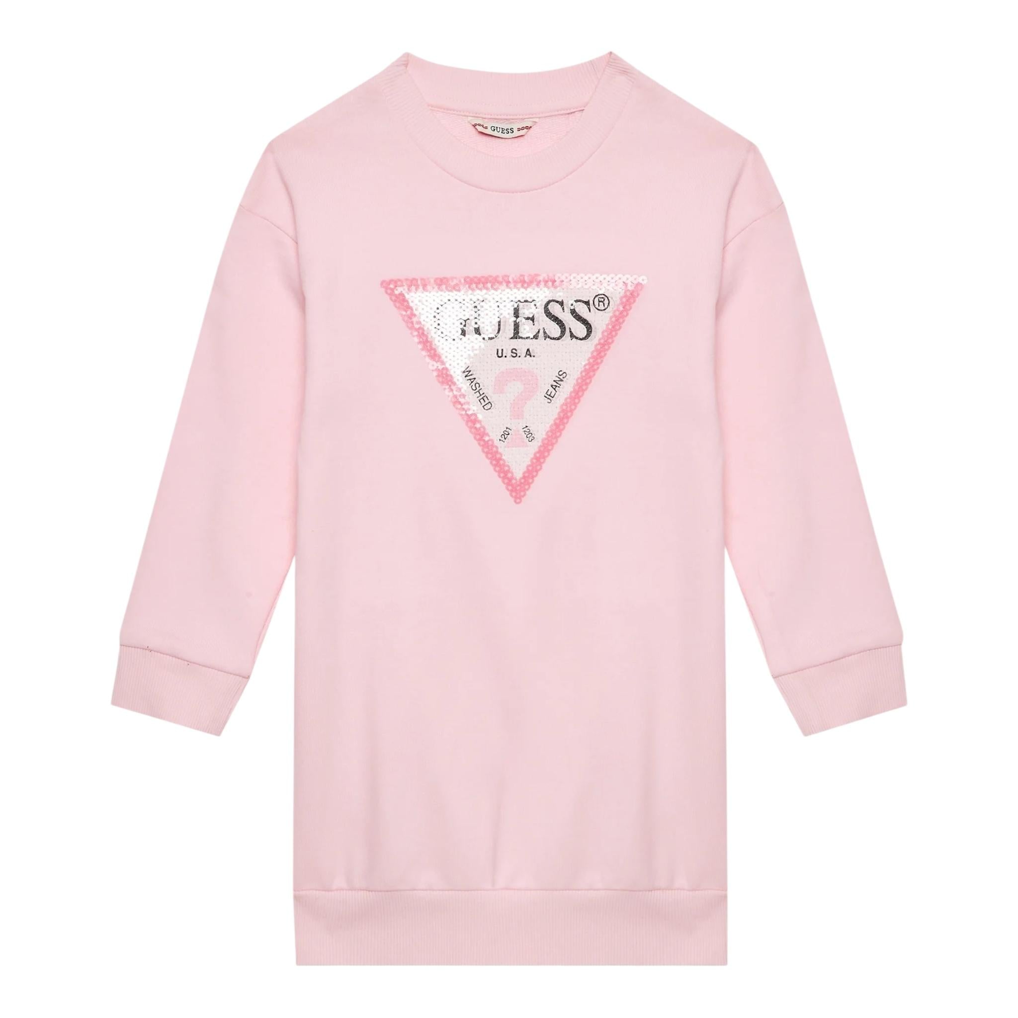 GUESS abito girocollo tinta unita con logo Rosa per Bambina K3YK25KA6R3 ROSA GUESS