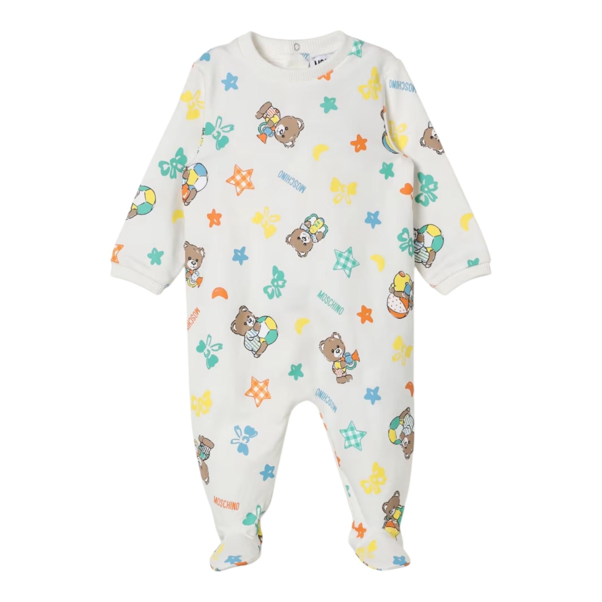 MOSCHINO tutina manica lunga tinta unita con stampa logo Bianco per Neonato MUT042 BIANCO MOSCHINO