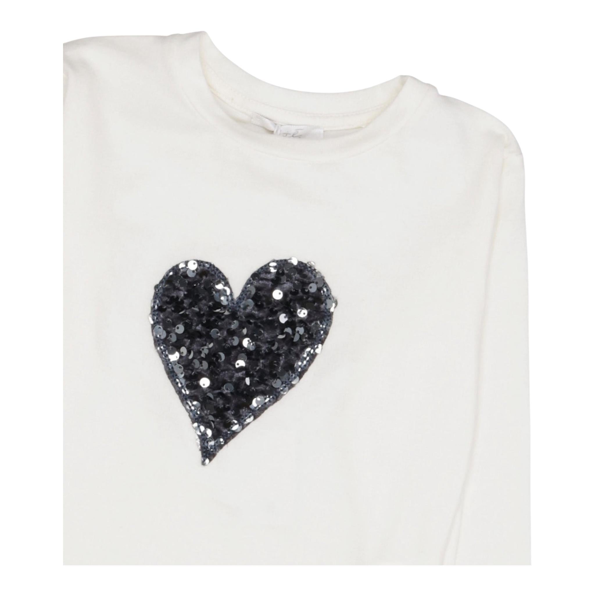 LU LU BY MISS GRANT shirt girocollo tinta unita con cuore paillettato Panna per Bambina LL3357 PANNA LU LU BY MISS GRANT