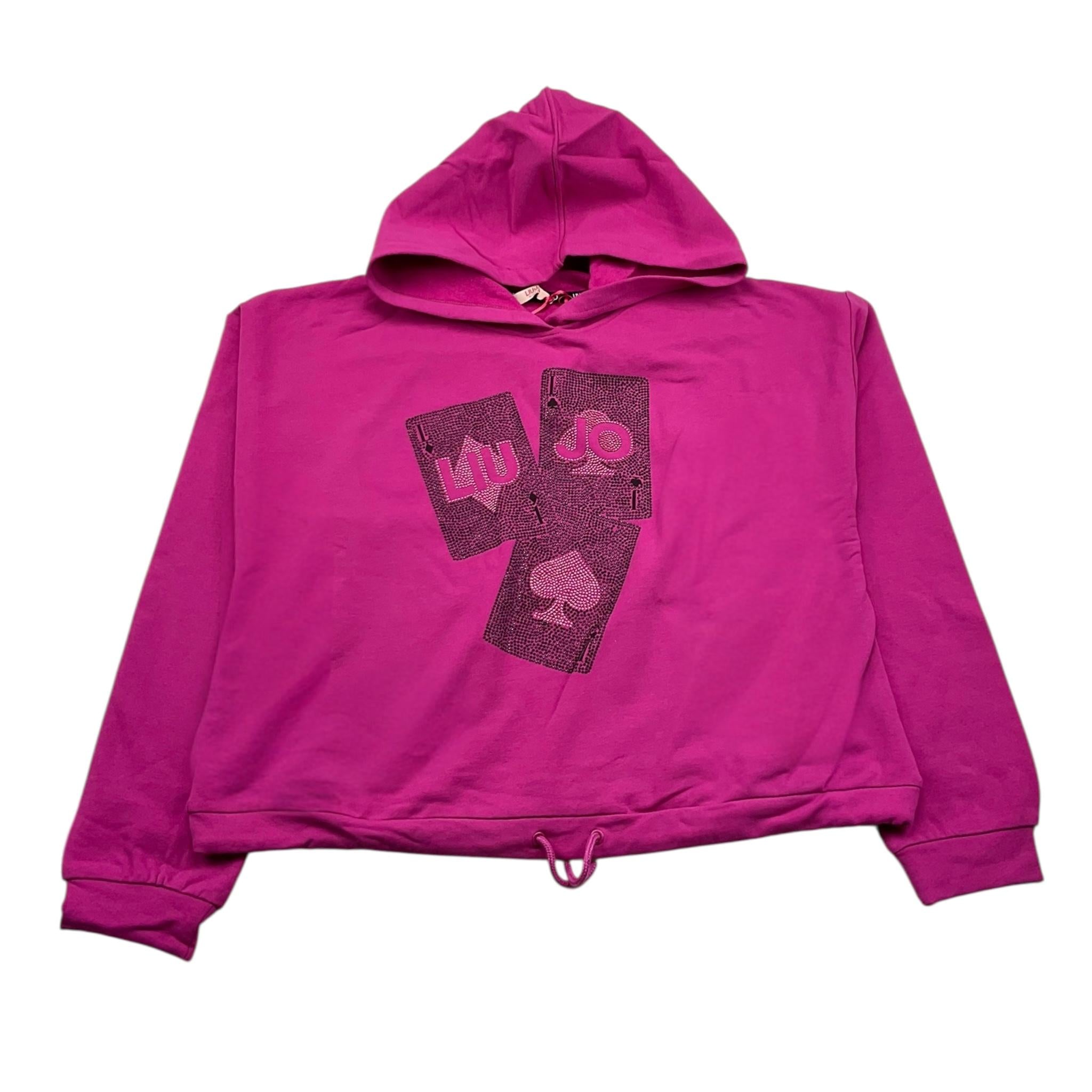 LIU JO felpa chiusa con cappuccio tinta unita con brillantini Fuxia per Bambina GF3005 FUXIA LIU JO