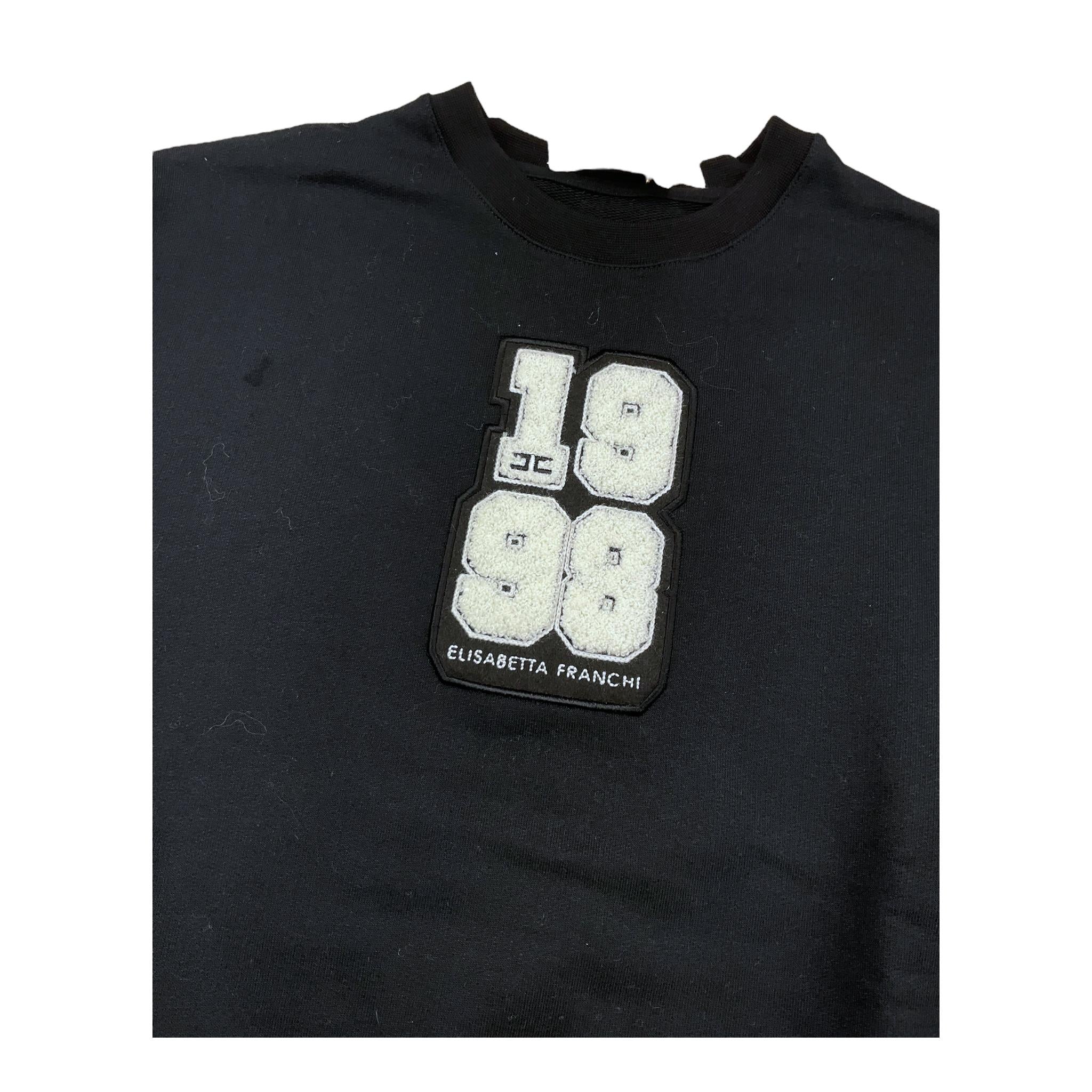 ELISABETTA FRANCHI felpa chiusa girocollo tinta unita con stampa in contrasto Nero per Bambina EFFE127 NERO ELISABETTA FRANCHI