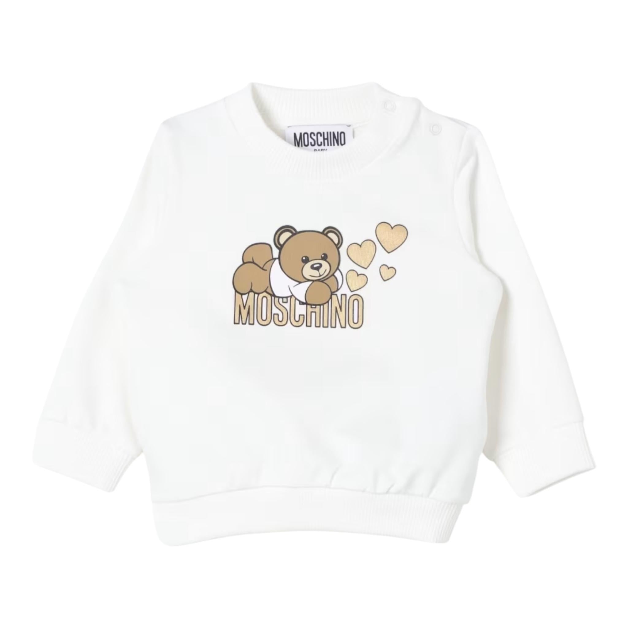 MOSCHINO felpa chiusa girocollo tinta unita con stampa in contrasto Panna per Neonata MCF02K PANNA MOSCHINO