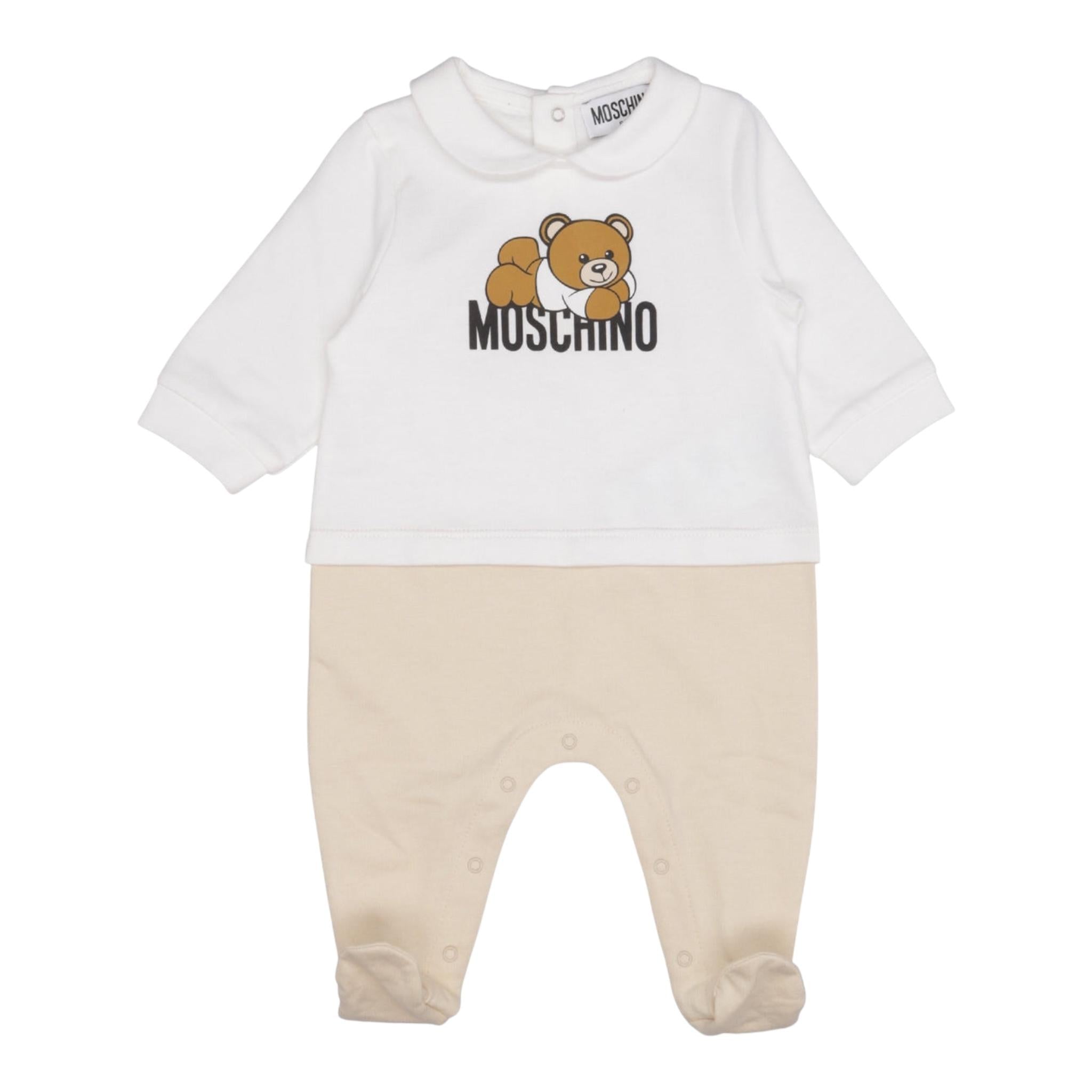 MOSCHINO tutina bicolore con stampa orso Bianco/beige per Neonato MUY06ZL BIANCO/BEIGE MOSCHINO
