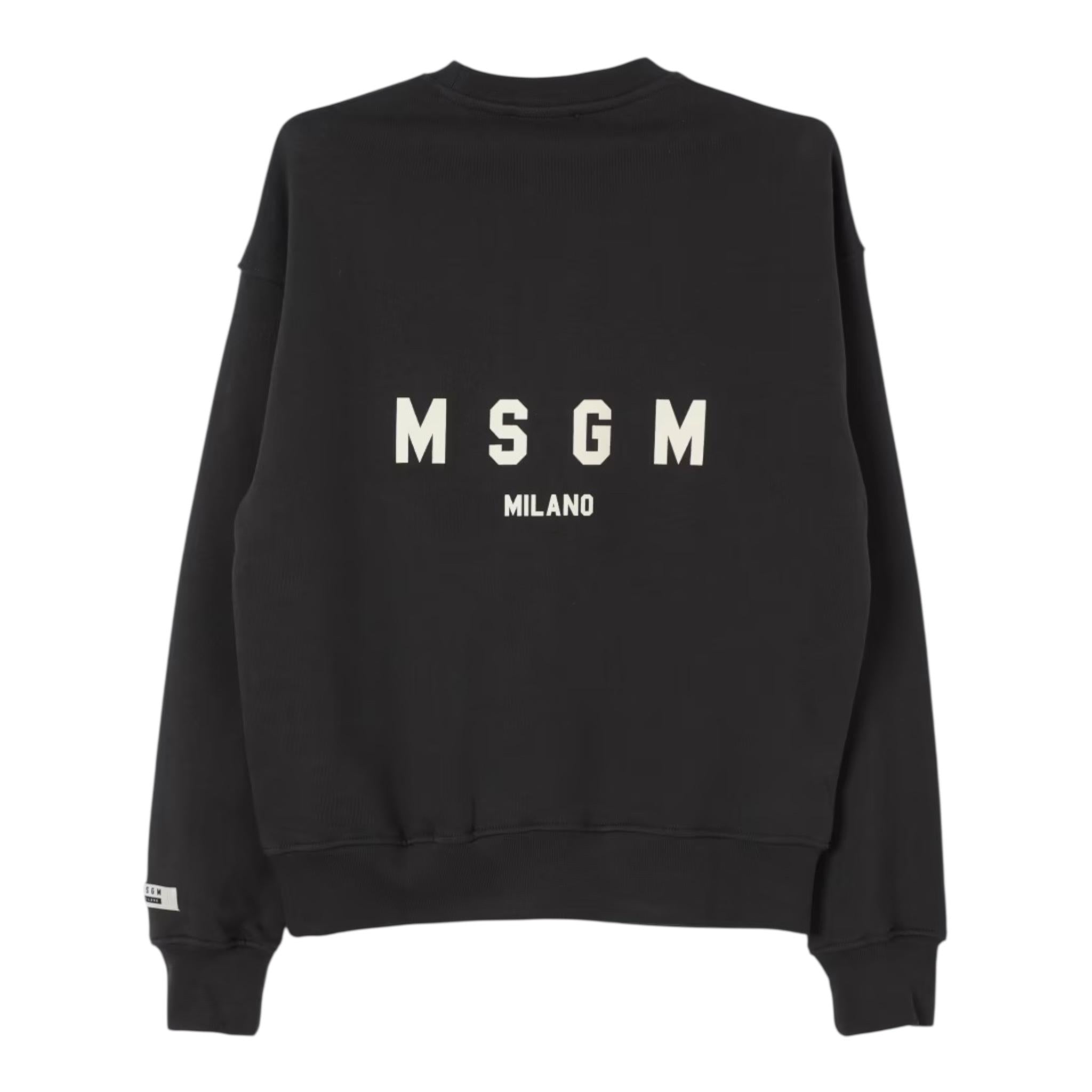 MSGM felpa chiusa girocollo tinta unita con logo Nero per Bambino F4MSJUSW174 NERO MSGM