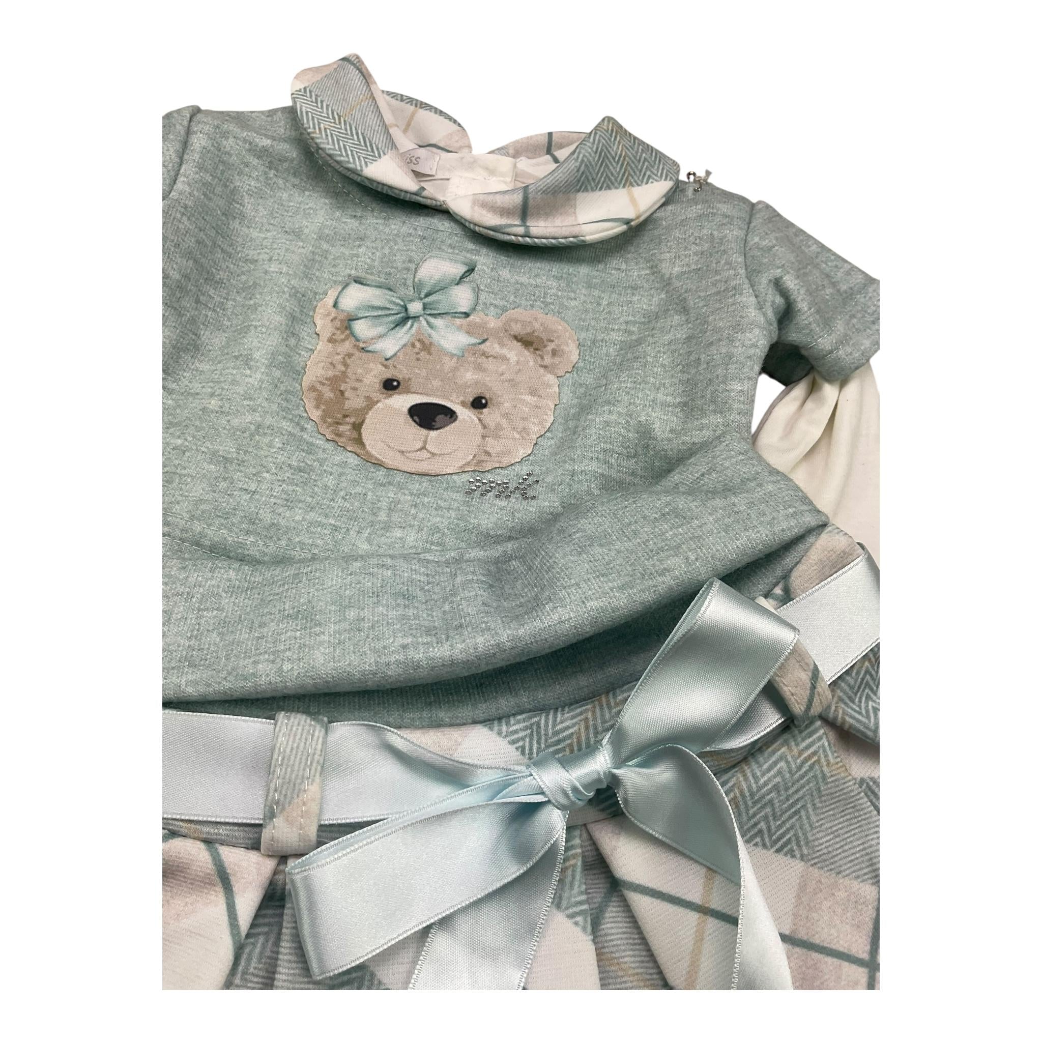 MINI KISS completo 3 pezzi t-shirt-shirt-gonna Verde acqua per Neonata 4605 VERDE ACQUA MINI KISS