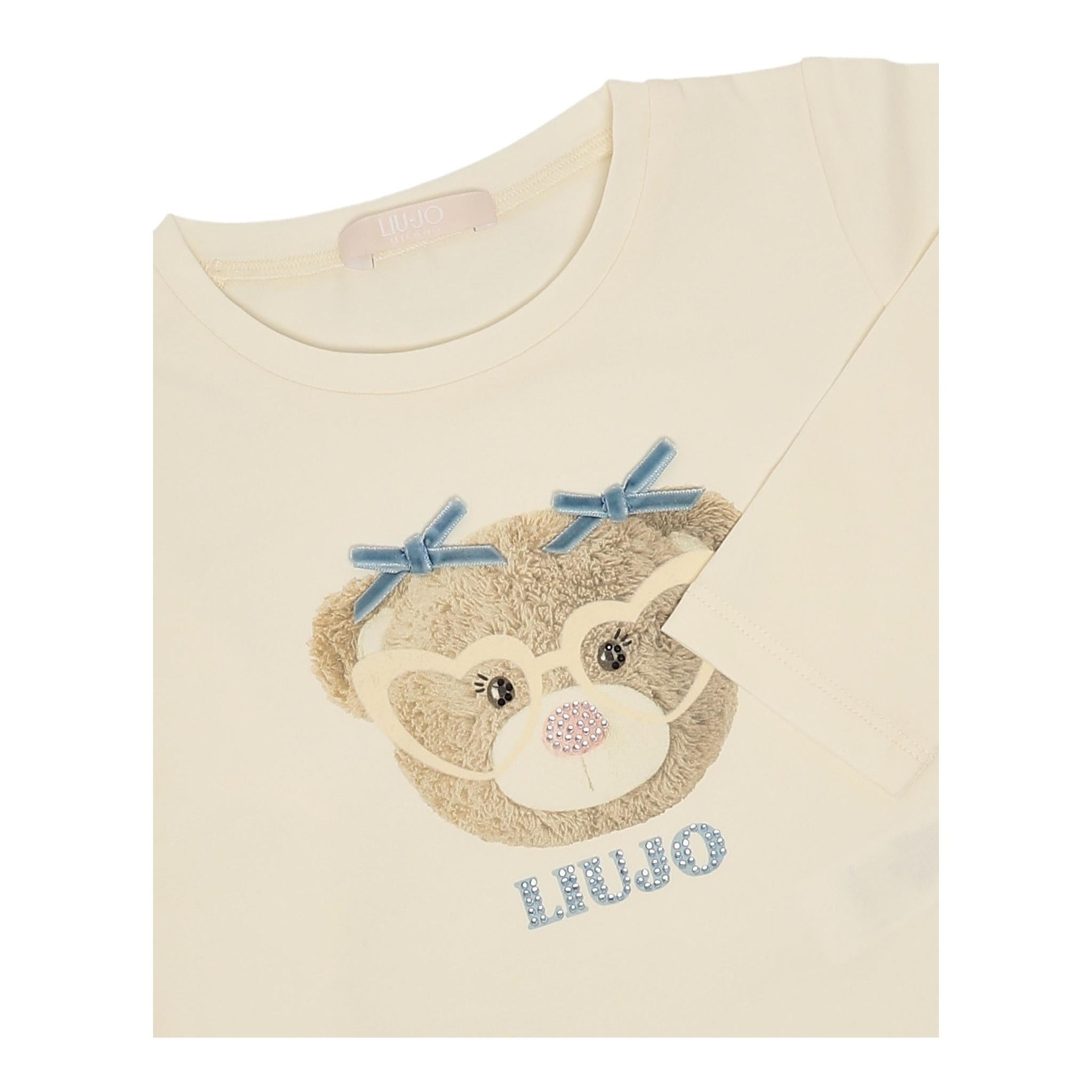 LIU JO shirt girocollo tinta unita con stampa in contrasto Panna per Neonata KF4068 PANNA LIU JO